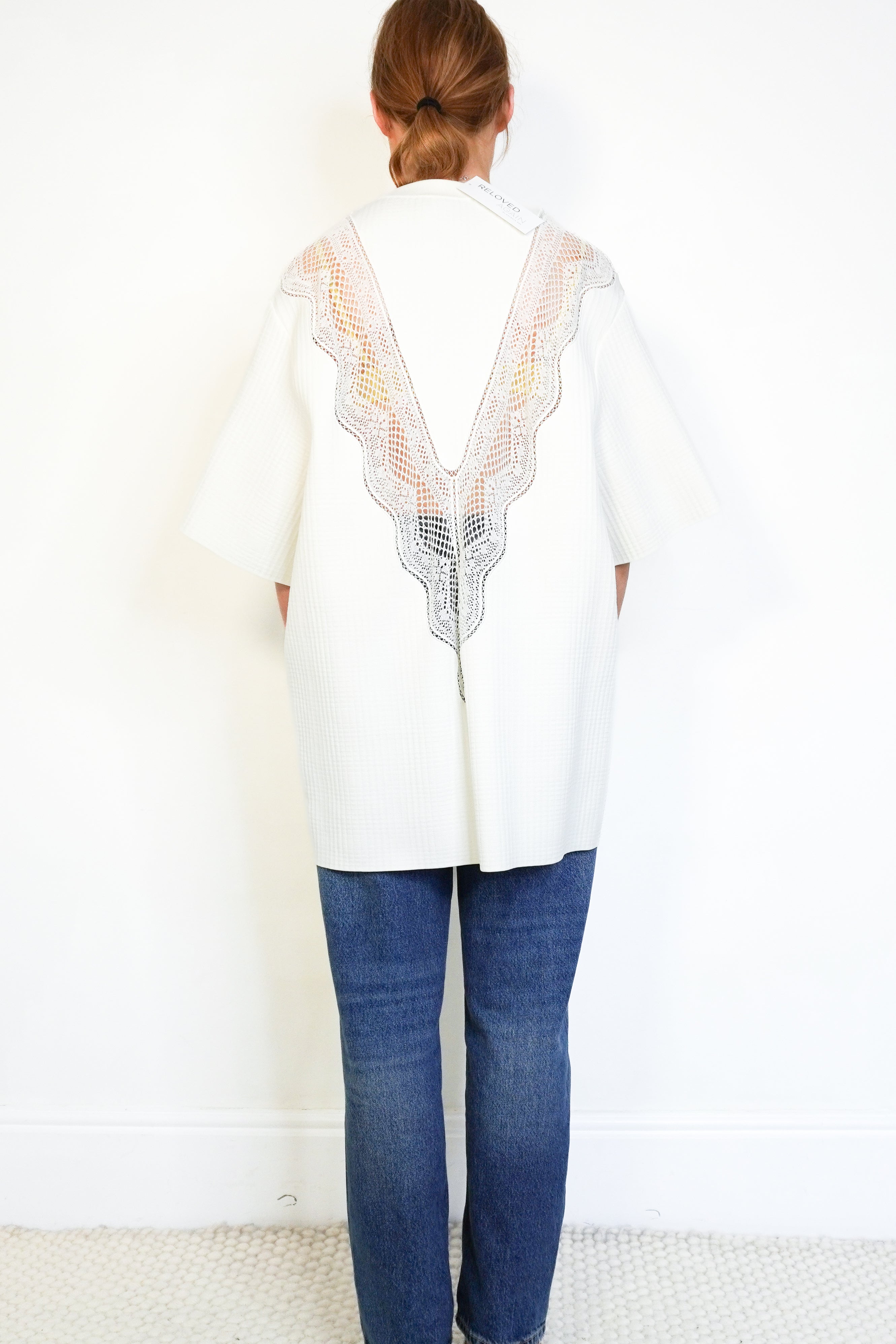 Celine White Lace Panel Oversized Top (RRP £1200) | Authentic Preloved