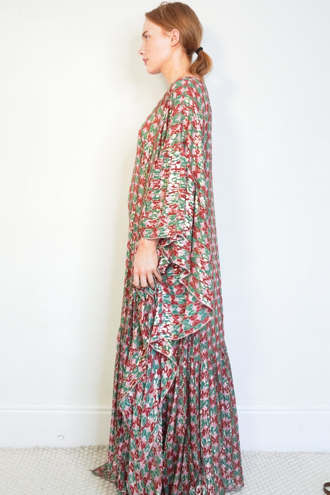 La DoubleJ Pink & Green Polka Dot Silk Lurex Kaftan Dress (RRP £1150) | Authentic Preloved - Reloved Again