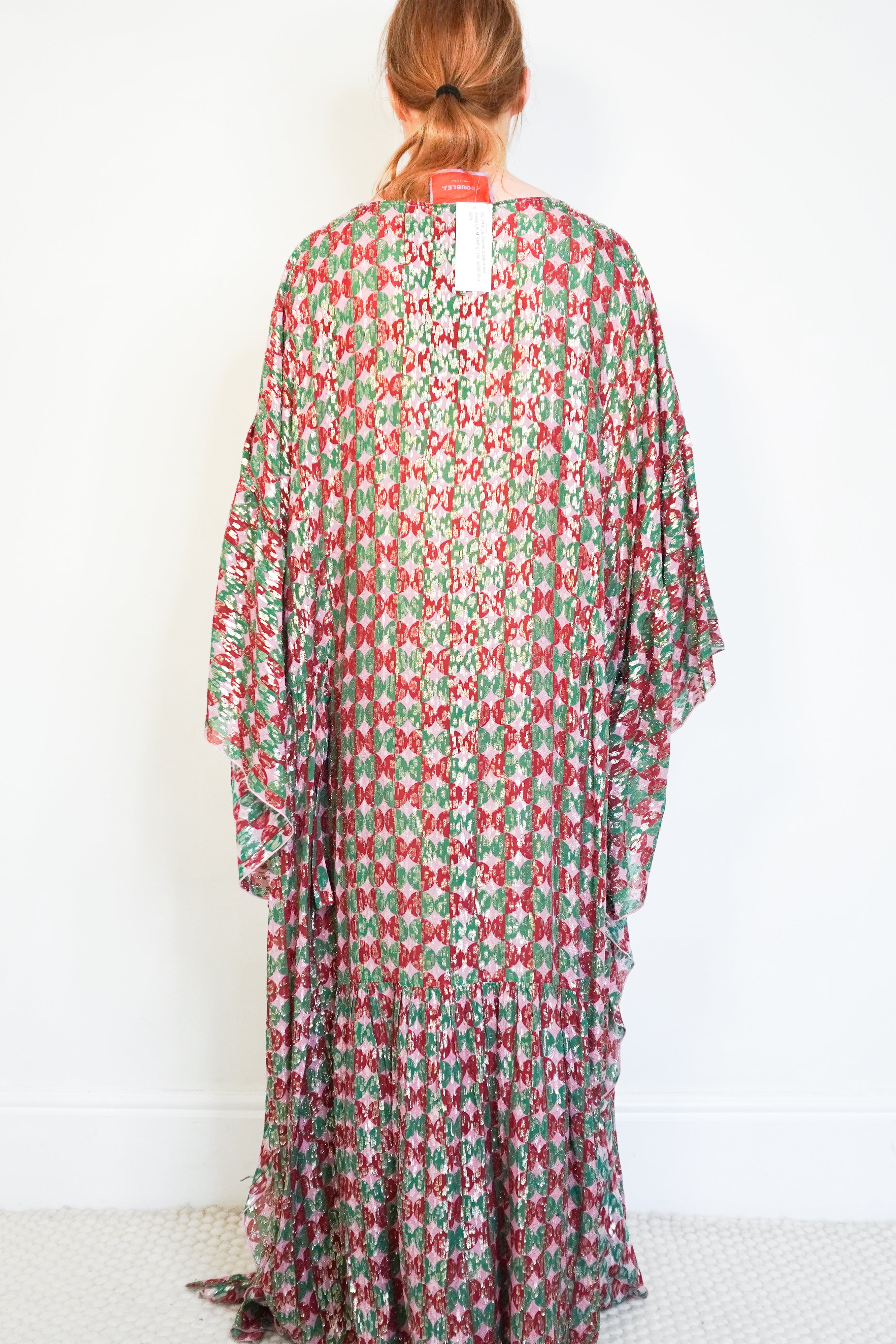 La DoubleJ Pink & Green Polka Dot Silk Lurex Kaftan Dress (RRP £1150) | Authentic Preloved
