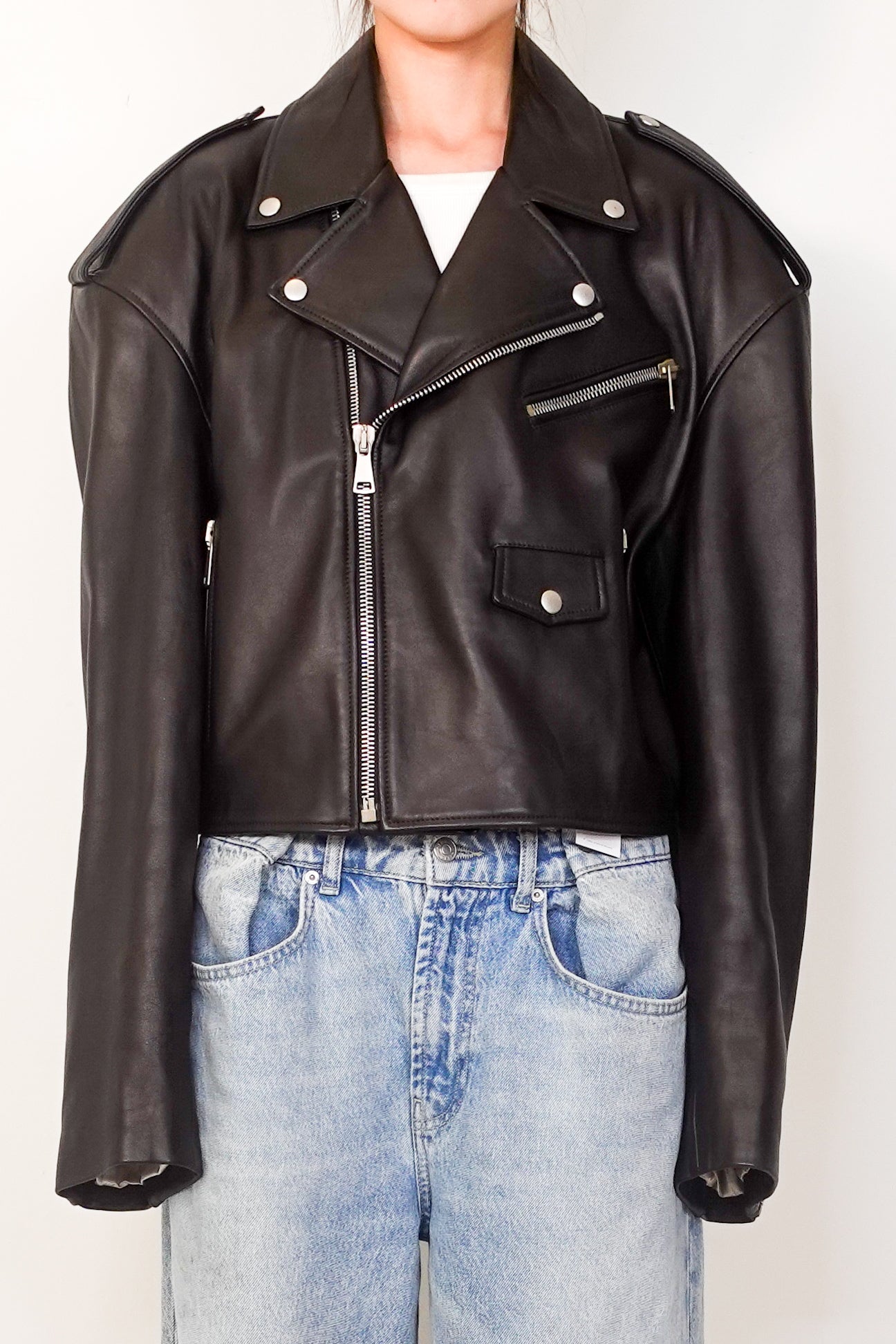 New crop Black Leather Jacket RRP £1k