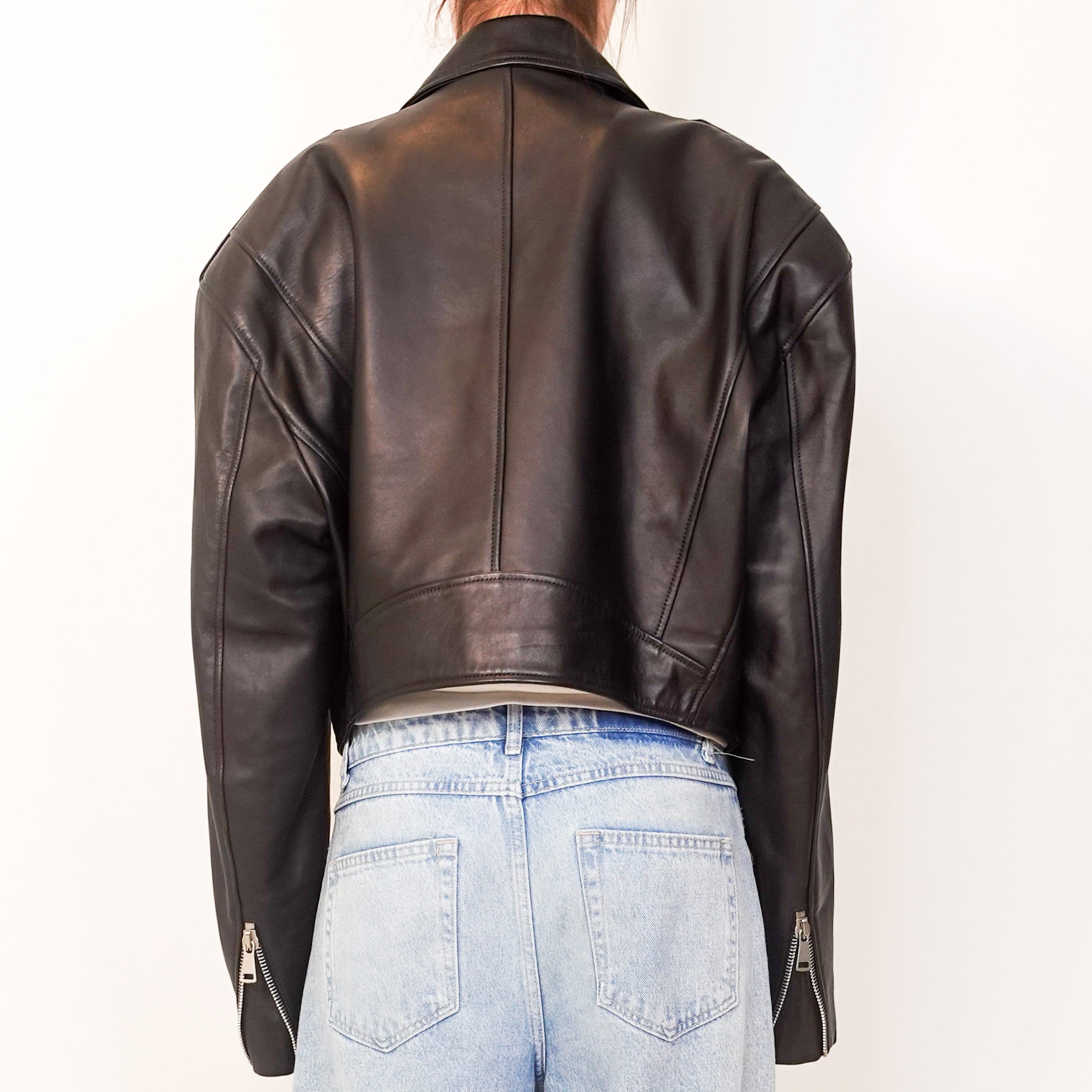 New crop Black Leather Jacket RRP £1k