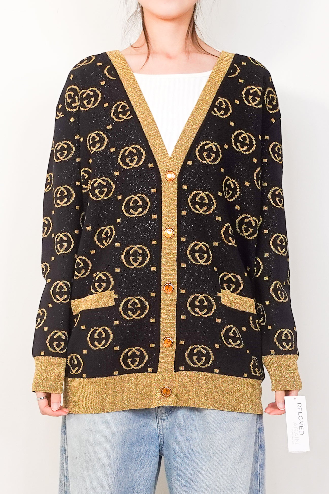 Black and gold monogram cardigan RRP £1.2K