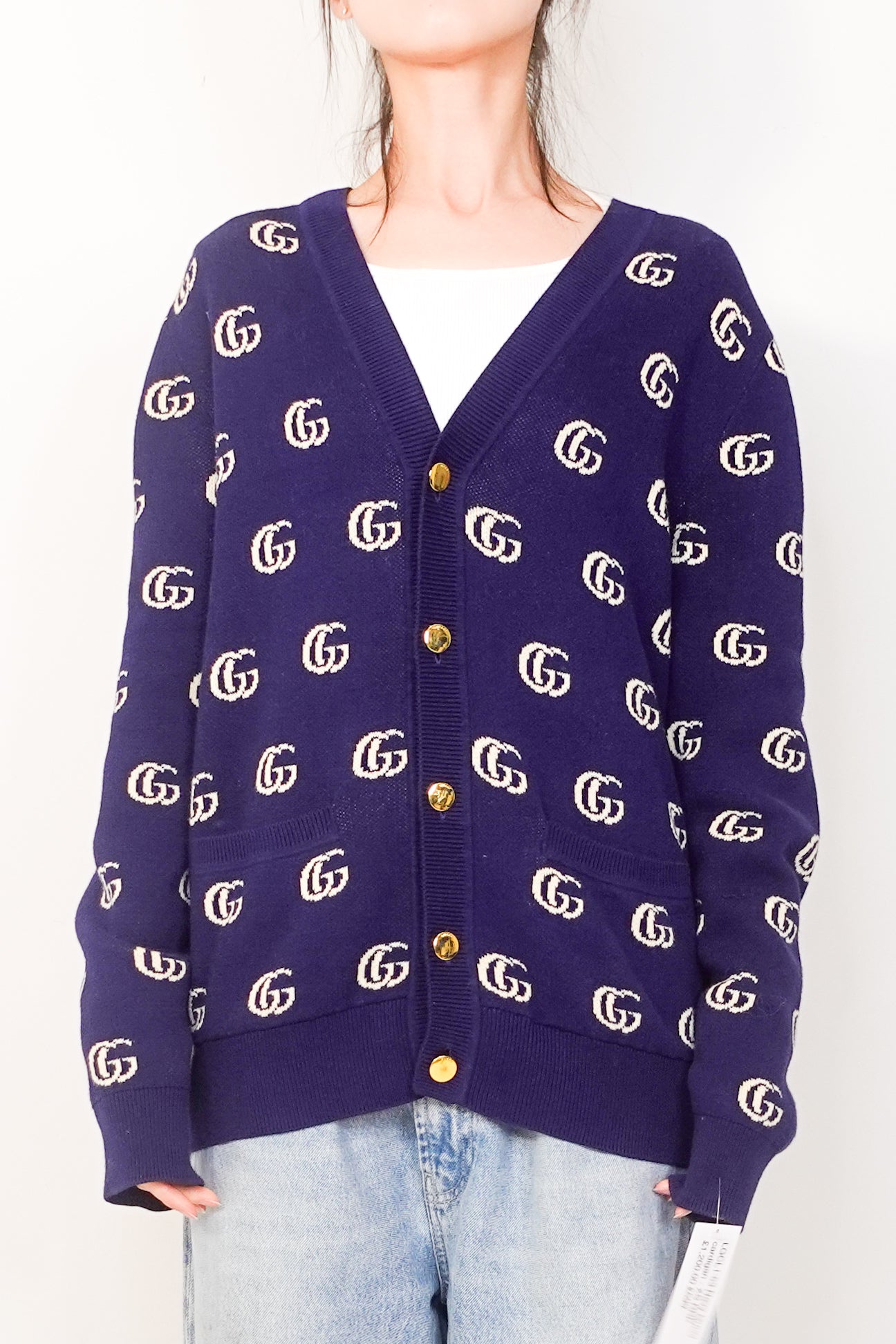 Navy monogram cardigan RRP £1.2K