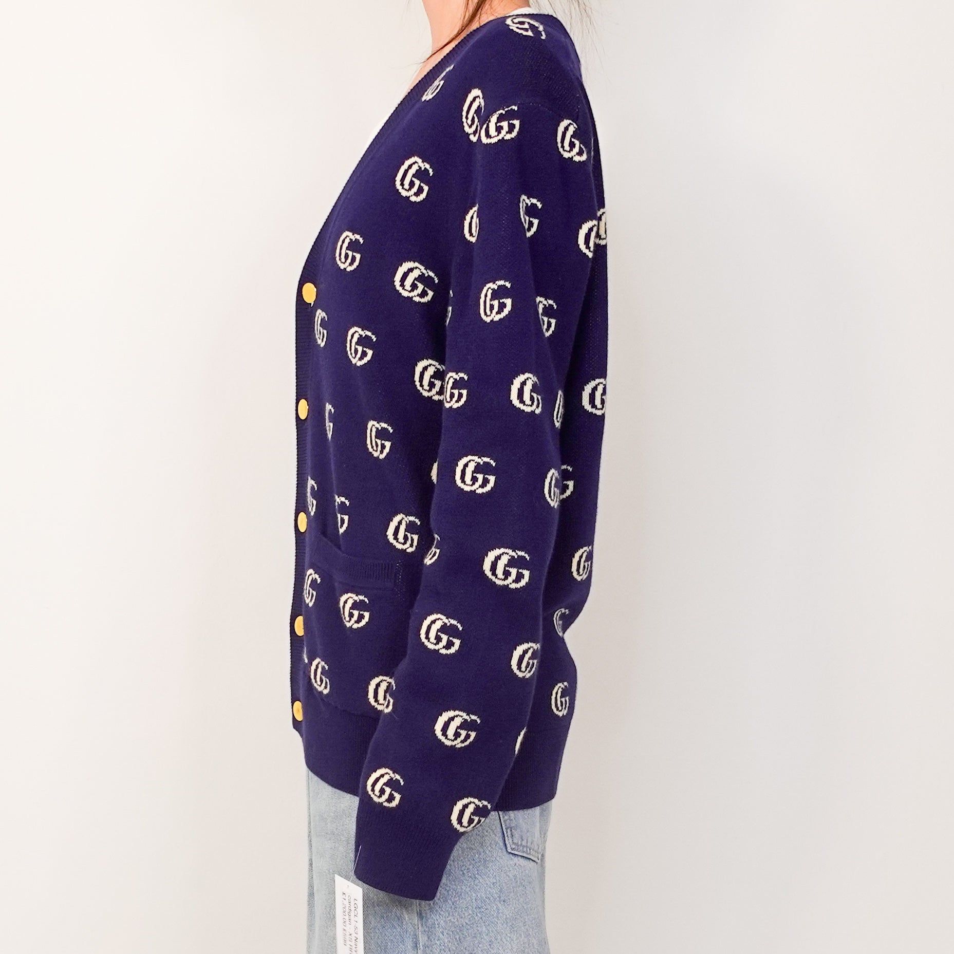 Navy monogram cardigan RRP £1.2K