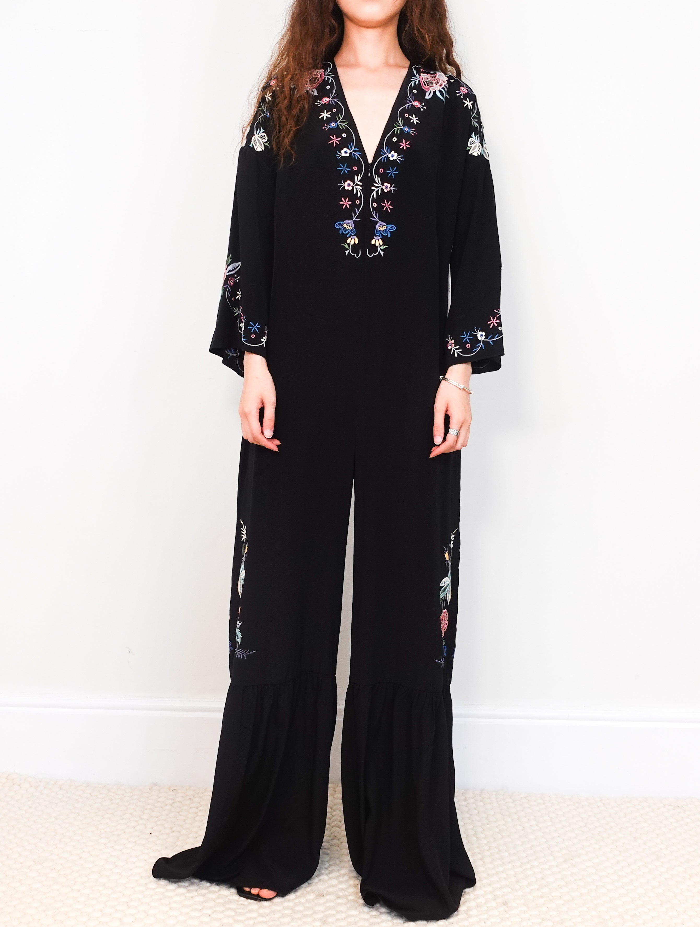 Black floral embroidered jumpsuit