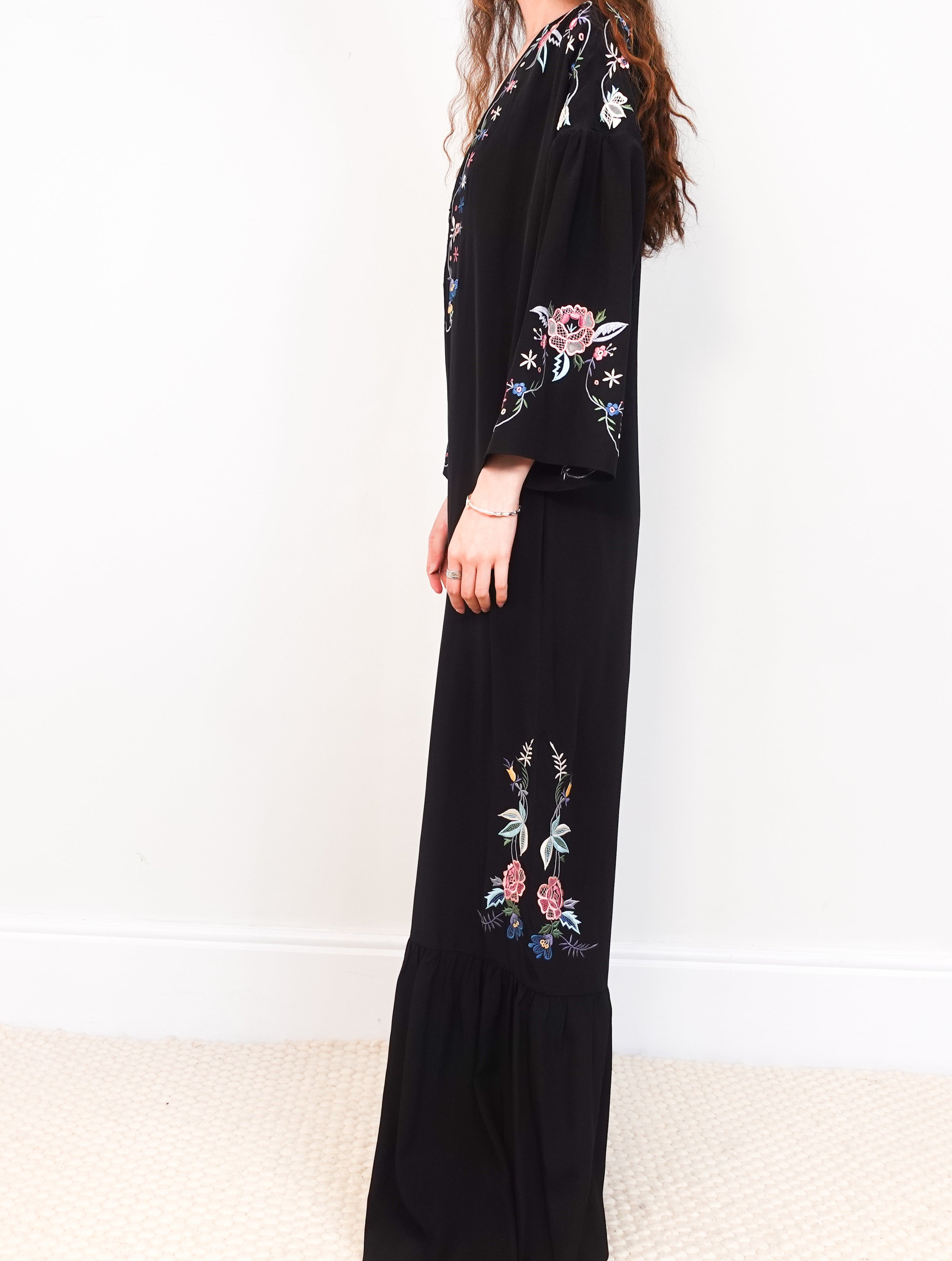 Black floral embroidered jumpsuit