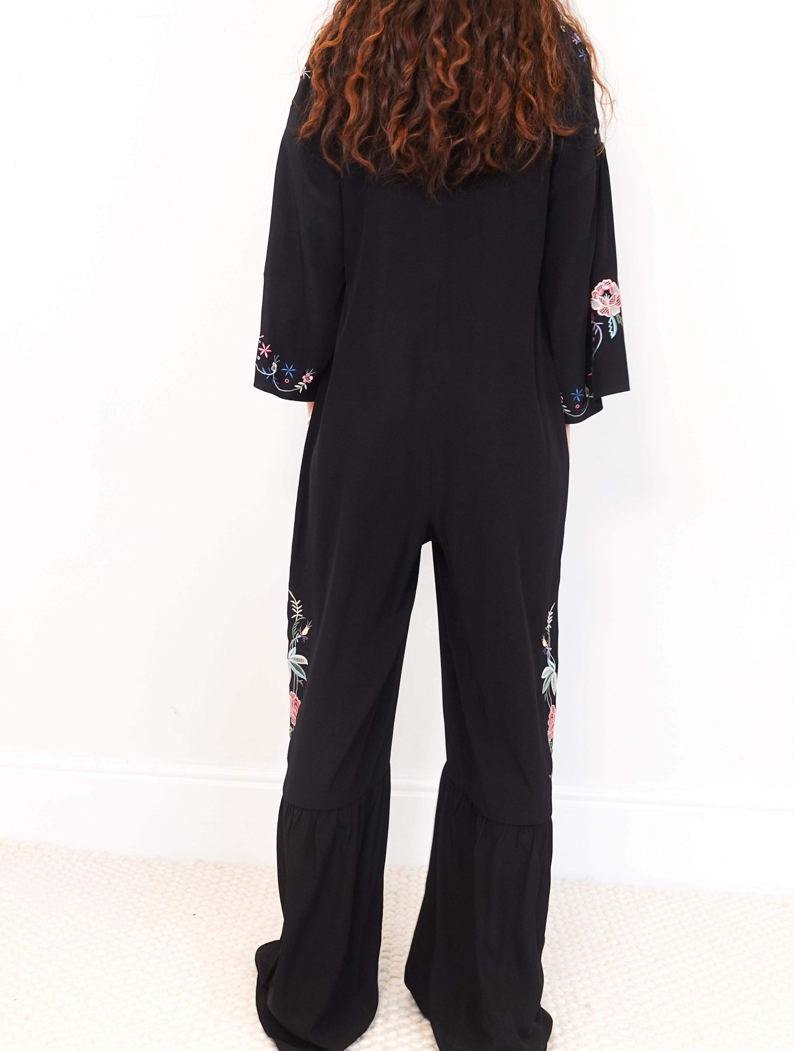 Black floral embroidered jumpsuit