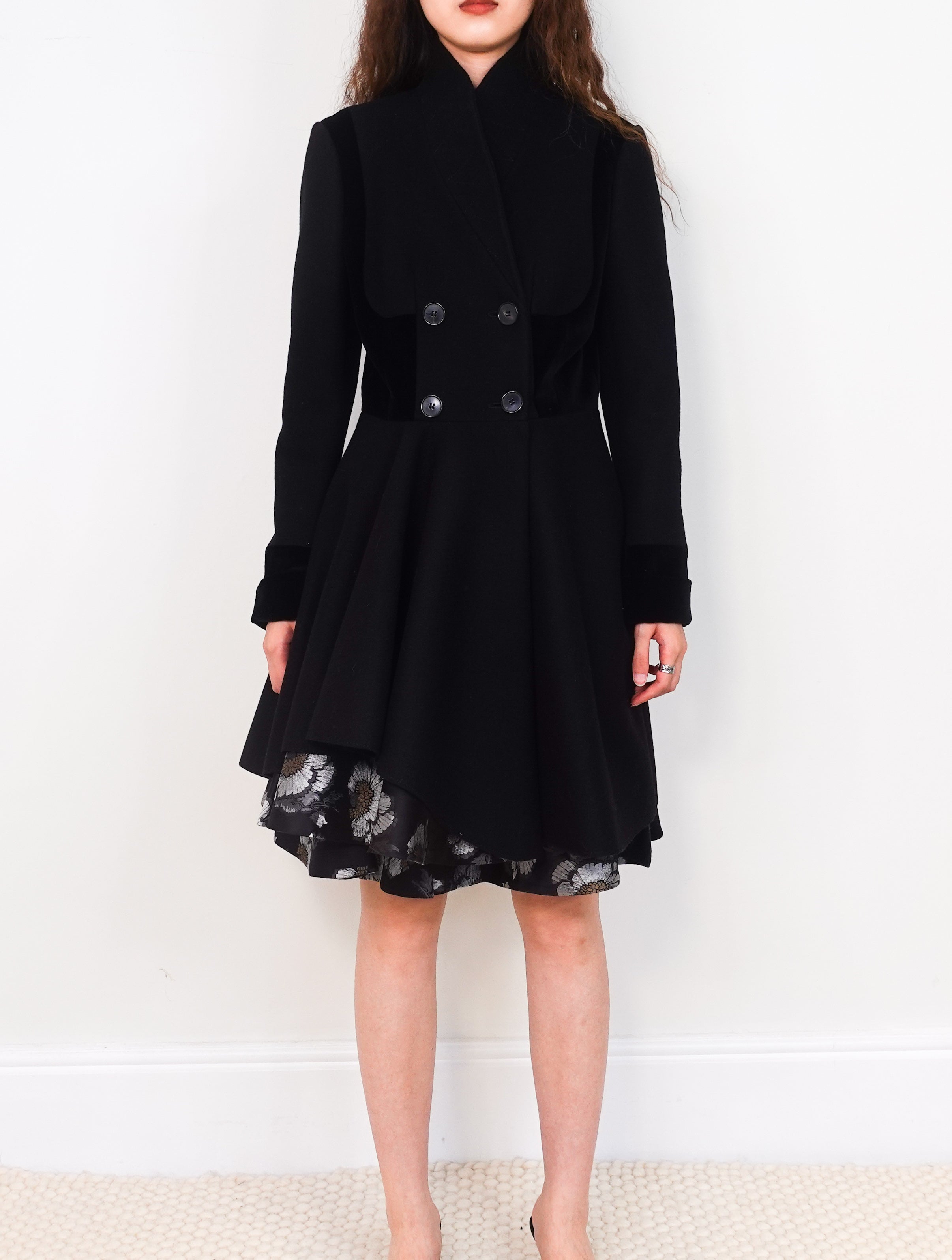 Black double-breasted coat with matching skirt RRP £3900