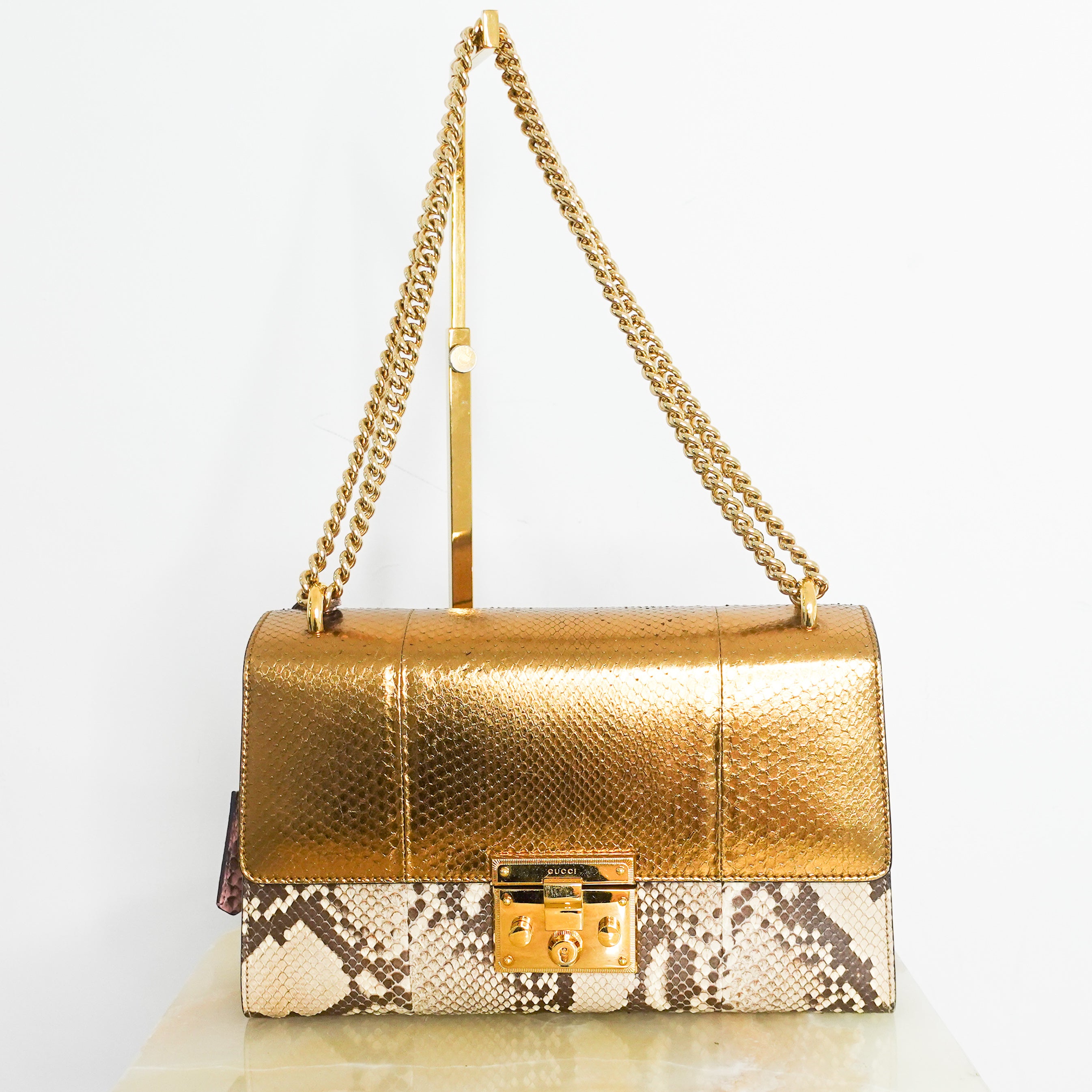 Python gold padlock handbag RRP £1.5k