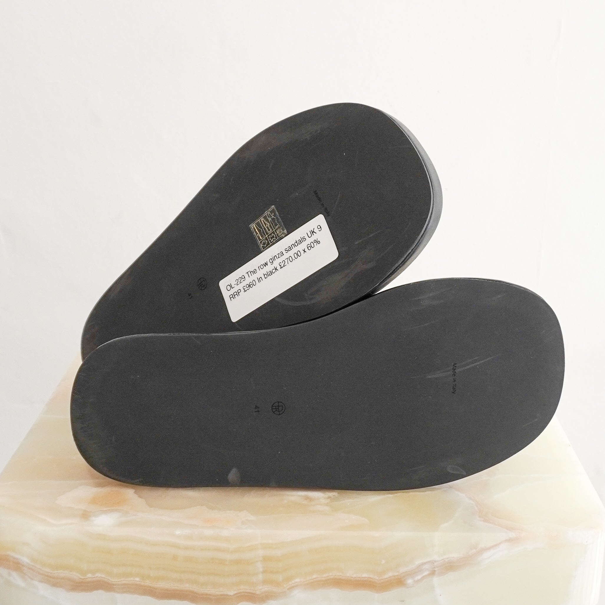 The Row Black Ginza Leather and Velvet Platform Flip Flops (RRP £960) | Authentic Preloved
