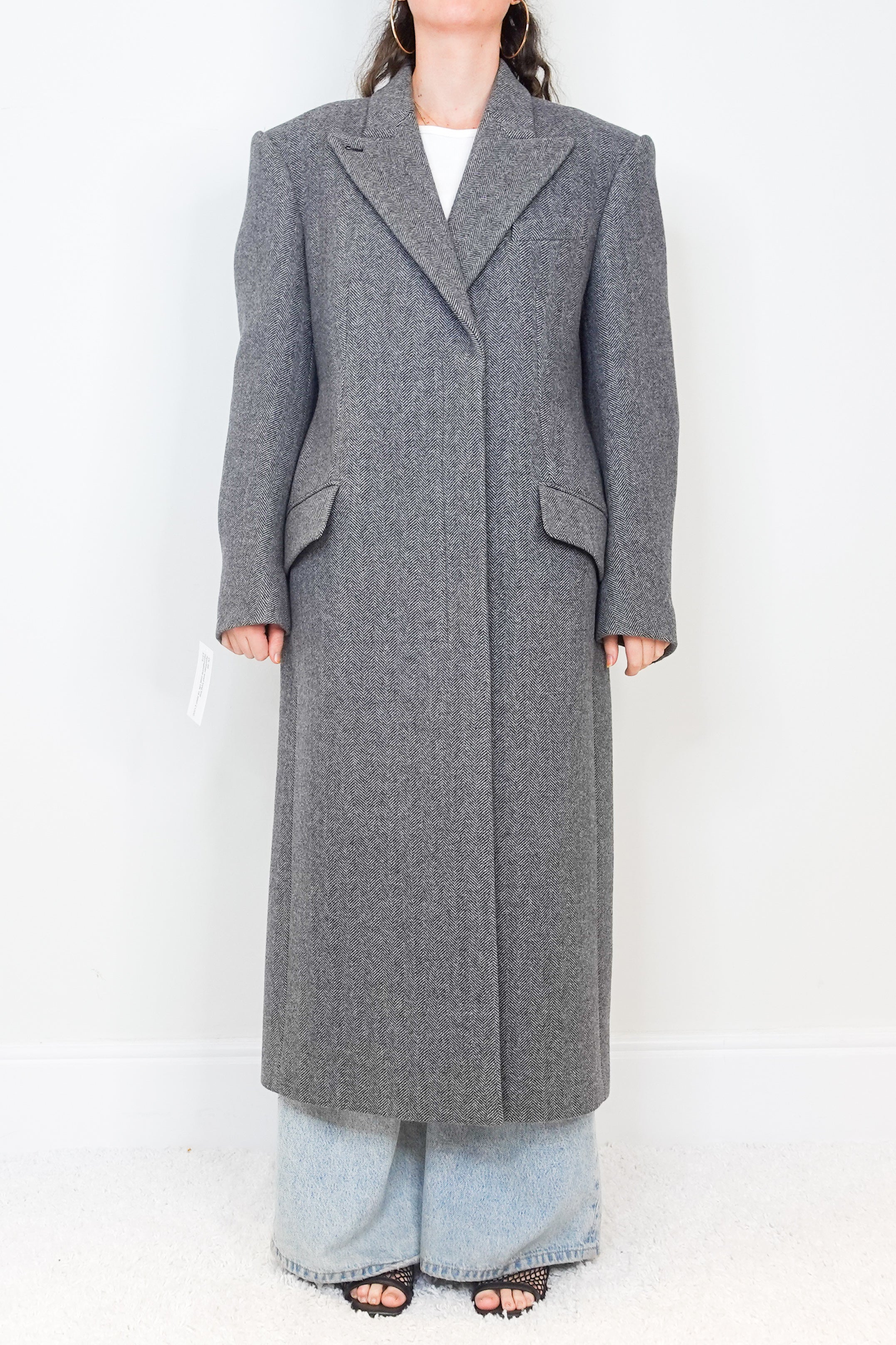 Long line herringbone coat RRP £1.2K