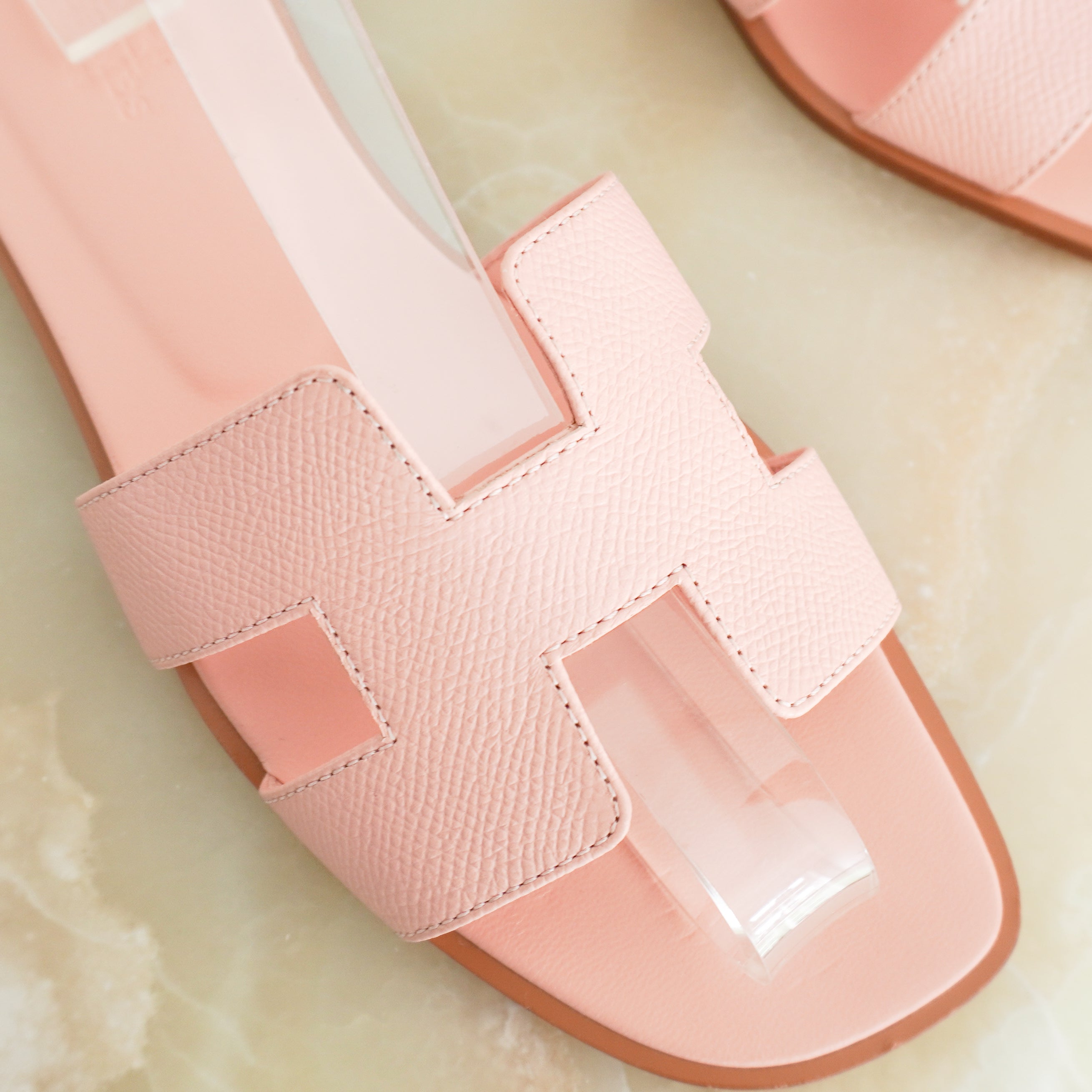 Hermès Pink Epsom Leather Oran Sandals (RRP £650) | Authentic Preloved