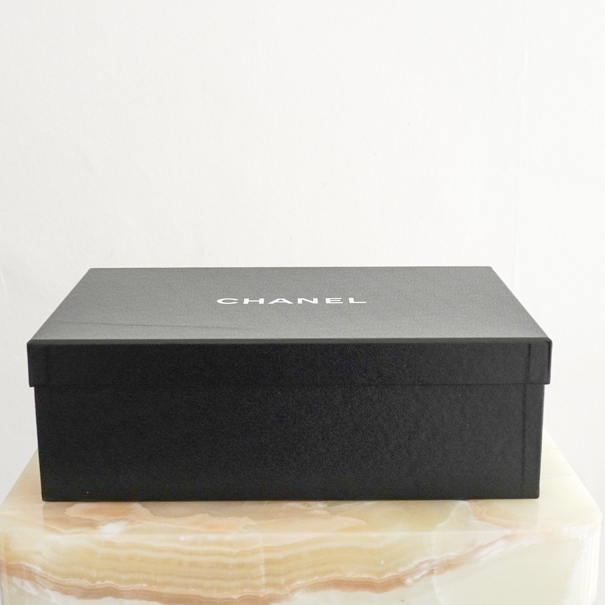 CURRENT SEASON Chanel Beige Suede & Black Patent Cap-Toe CC Mules (RRP £1050) | Authentic Preloved - Reloved Again