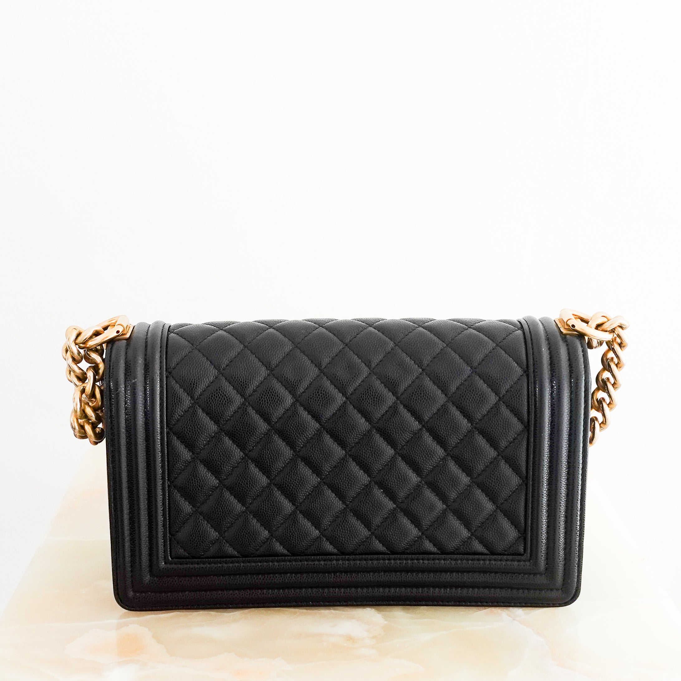 Chanel Medium Boy Bag in black caviar leather with gold CC clasp RRP £6,000 | Authentic Preloved