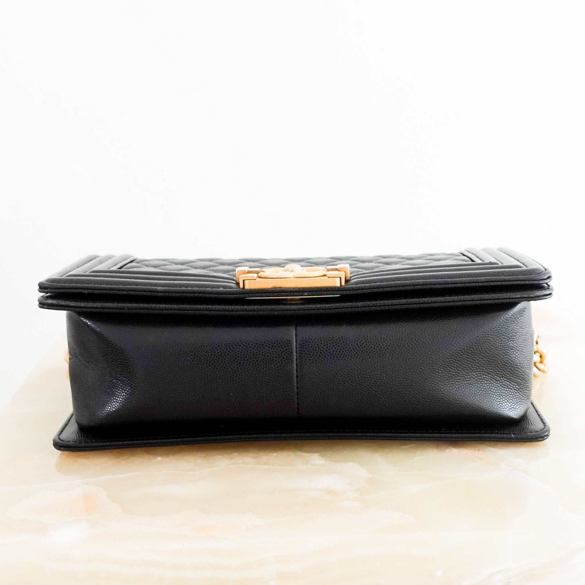 Chanel Medium Boy Bag in black caviar leather with gold CC clasp RRP £6,000 | Authentic Preloved - Reloved Again