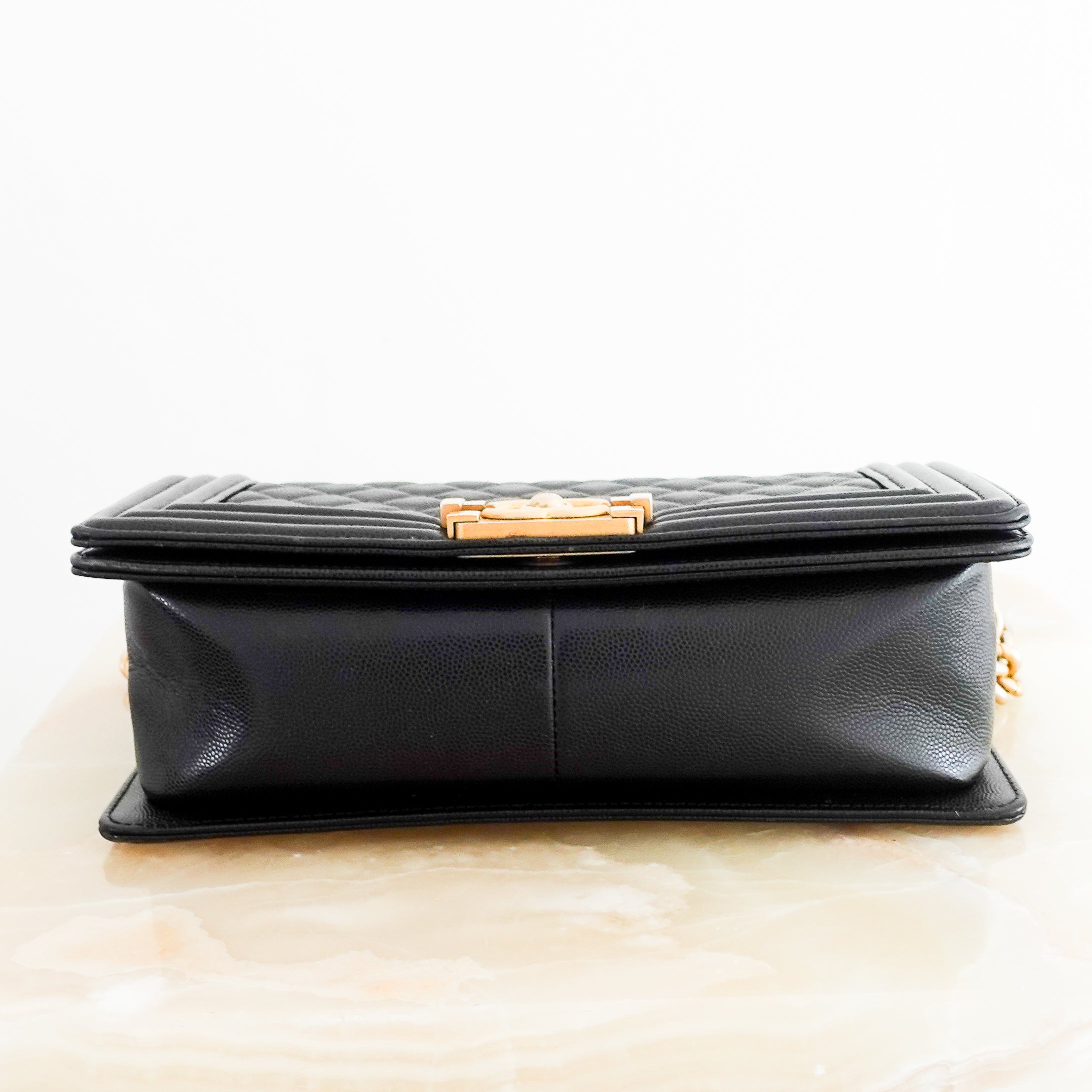 Chanel Medium Boy Bag in black caviar leather with gold CC clasp RRP £6,000 | Authentic Preloved