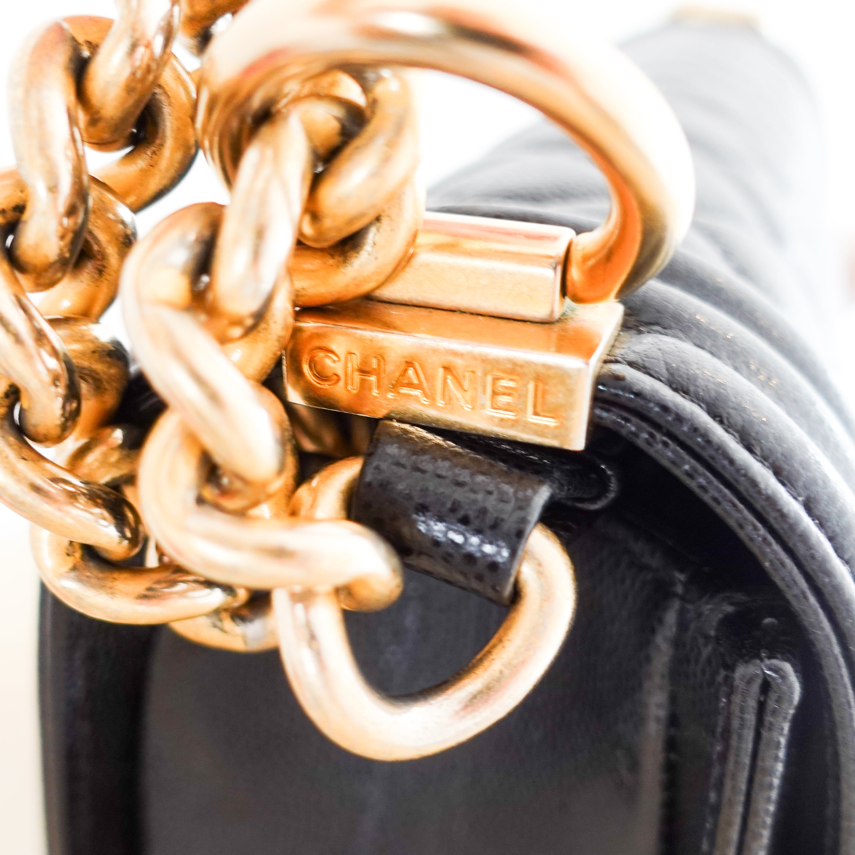 Chanel Medium Boy Bag in black caviar leather with gold CC clasp RRP £6,000 | Authentic Preloved
