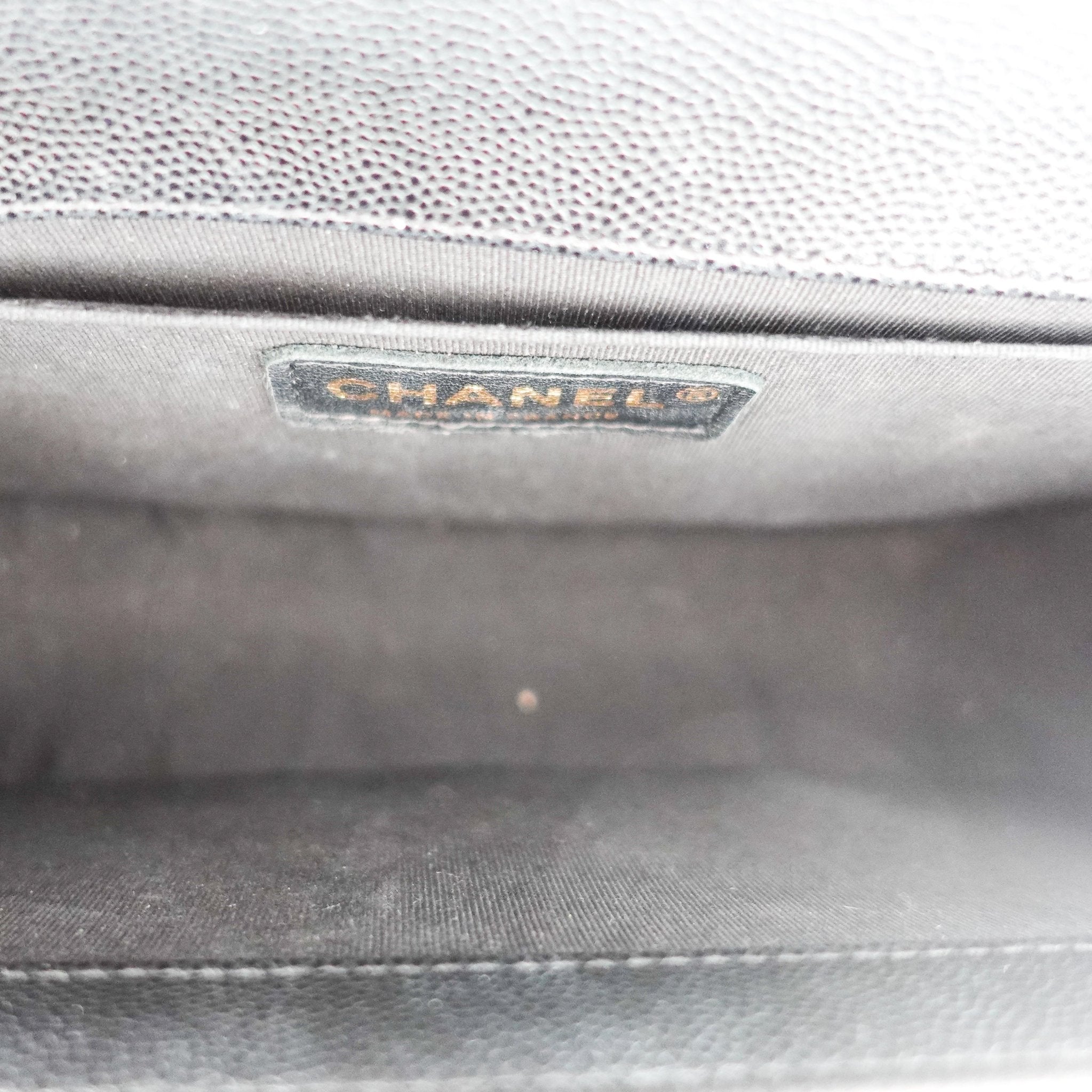 Chanel Medium Boy Bag in black caviar leather with gold CC clasp RRP £6,000 | Authentic Preloved - Reloved Again