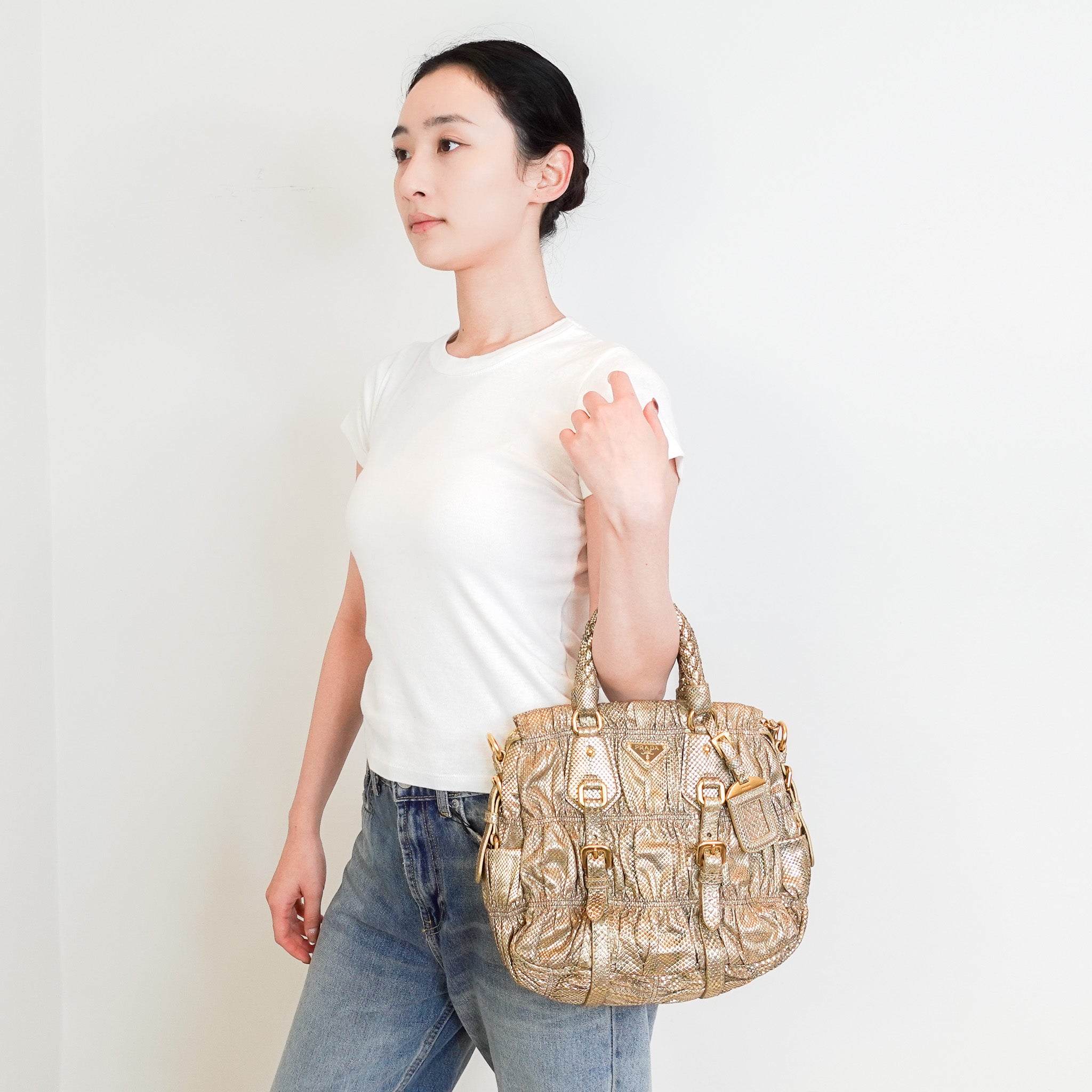 NEW Prada Gaufre Python Bag in Gold | Authentic Preloved - Reloved Again