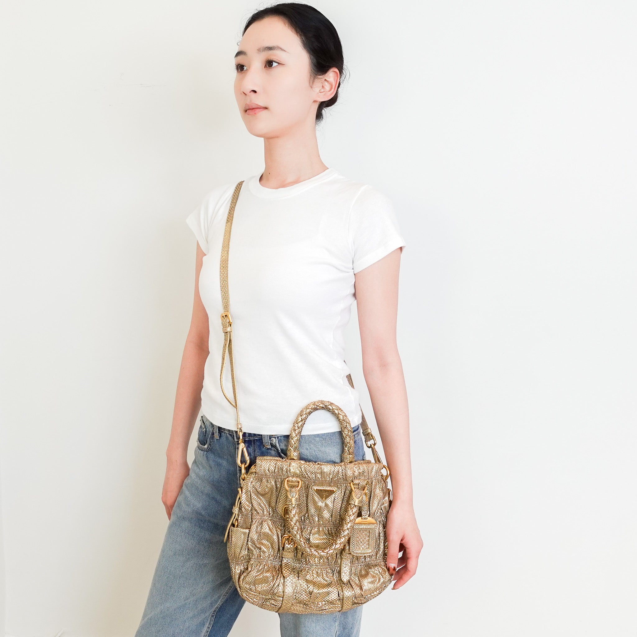 NEW Prada Gaufre Python Bag in Gold | Authentic Preloved - Reloved Again