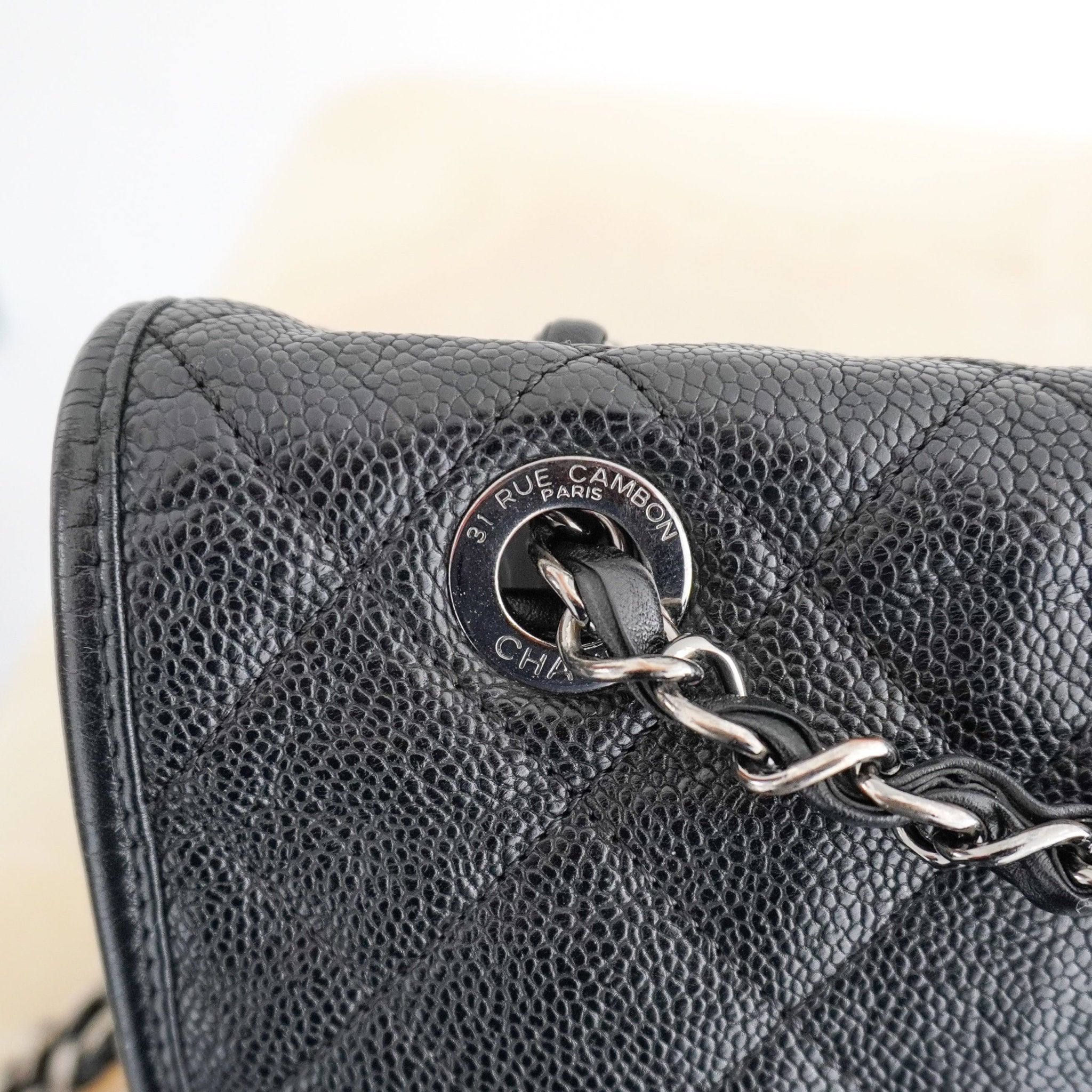 Chanel CC Medium French Riviera Single Flap Bag in Black Caviar Leather | Authentic Preloved - Reloved Again