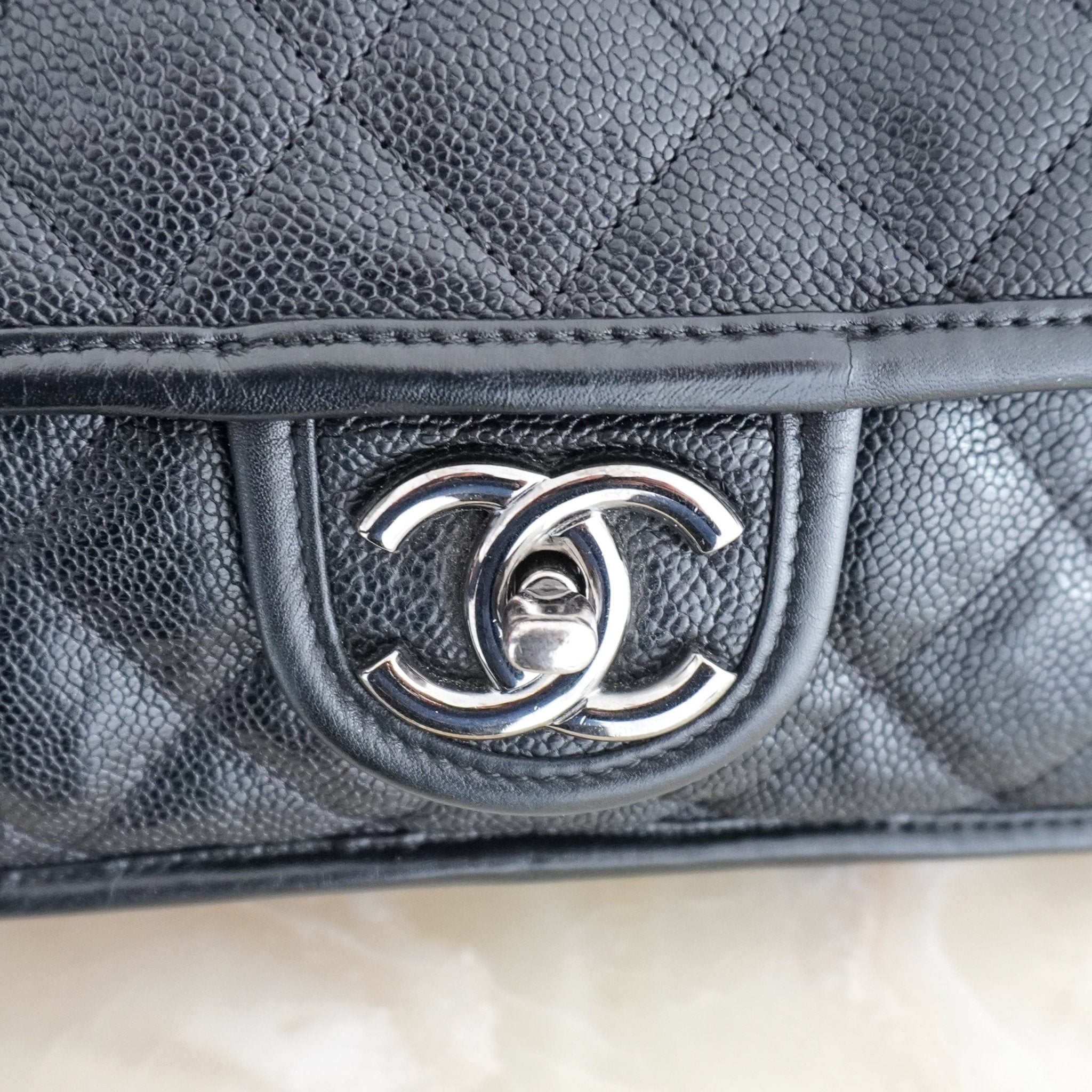 Chanel CC Medium French Riviera Single Flap Bag in Black Caviar Leather | Authentic Preloved - Reloved Again