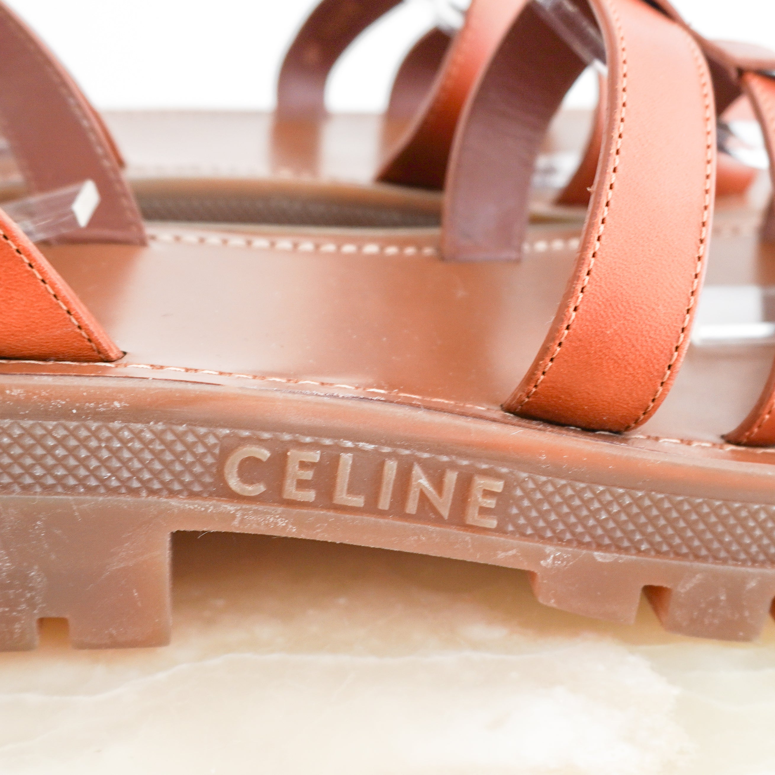 Celine Clea Triomphe Chunky Sandals in Tan Calfskin (RRP £790) | Authentic Preloved