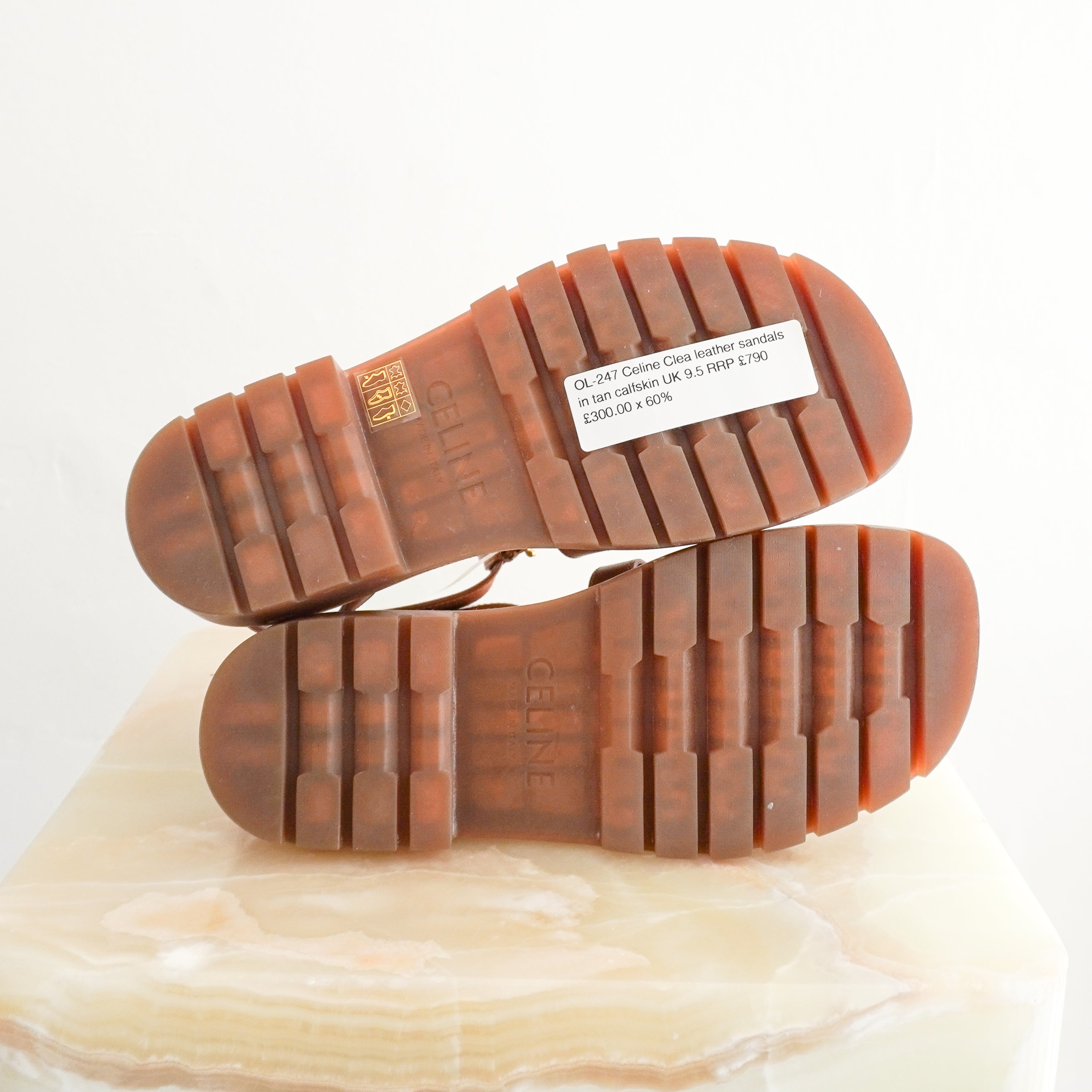 Celine Clea Triomphe Chunky Sandals in Tan Calfskin (RRP £790) | Authentic Preloved
