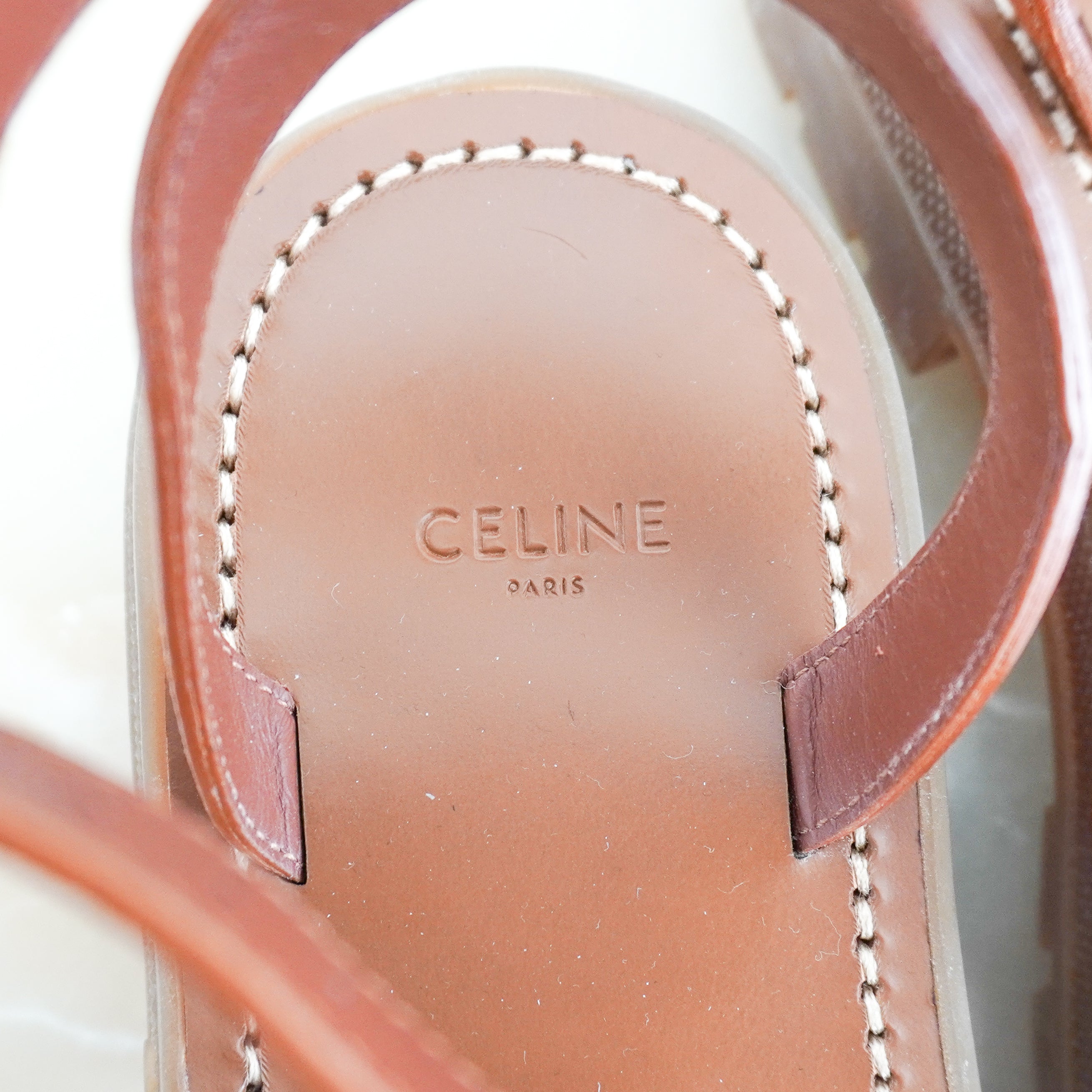 Celine Clea Triomphe Chunky Sandals in Tan Calfskin (RRP £790) | Authentic Preloved