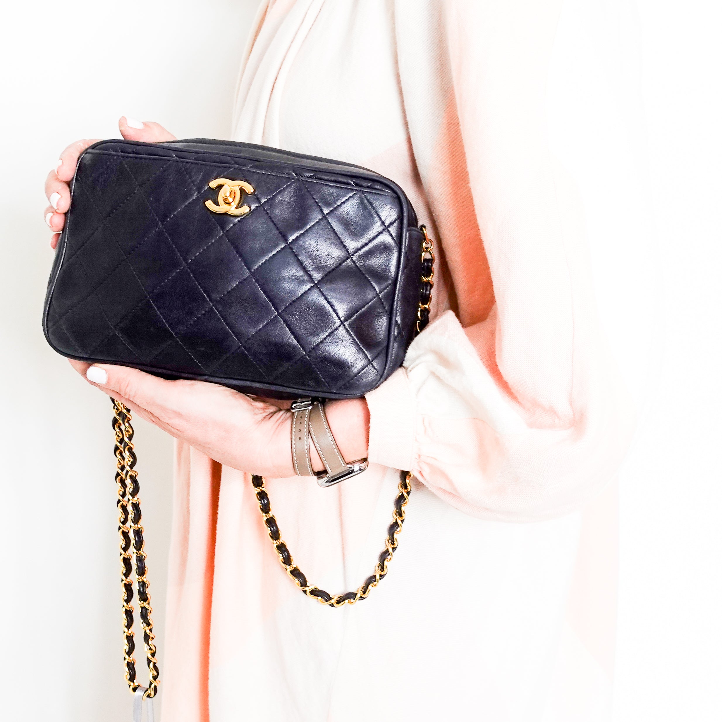 Chanel Vintage Quilted Black Lambskin CC Camera Bag RRP £5,000 | Authentic Preloved