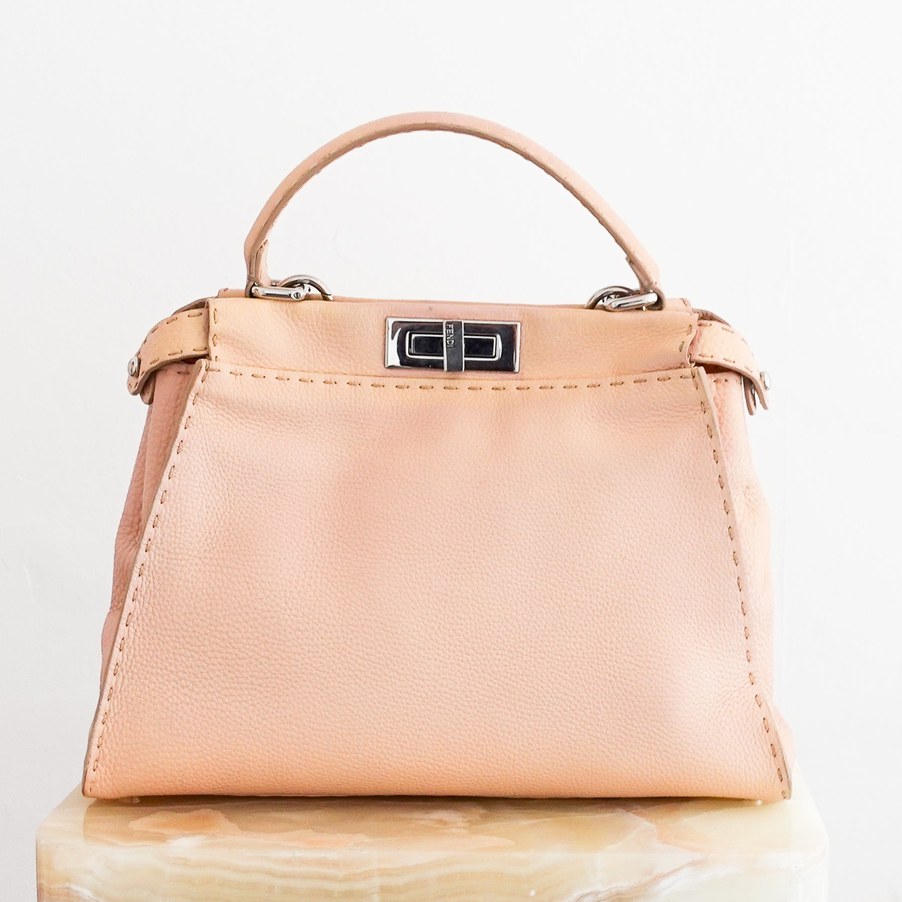 Fendi Cuoio Romano Selleria Beige Medium Peekaboo Satchel RRP £4K | Authentic Preloved