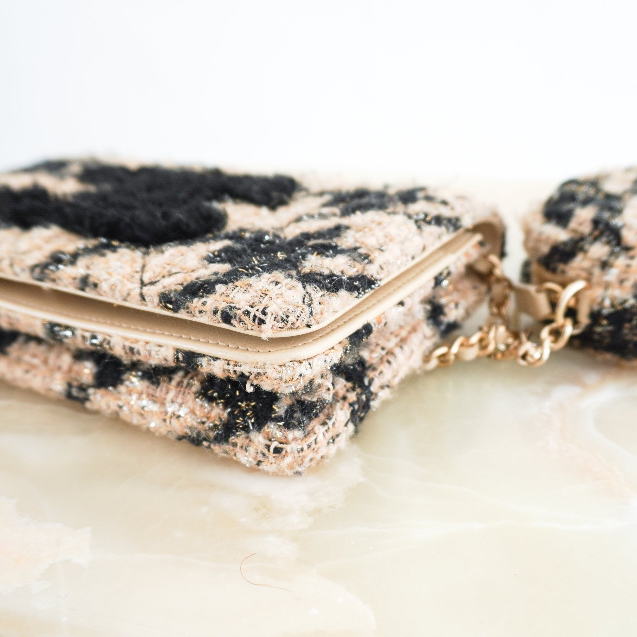 Chanel Beige and Black Houndstooth Tweed Wallet On Chain with Coin Pouch RRP £3500 | Authentic Preloved - Reloved Again