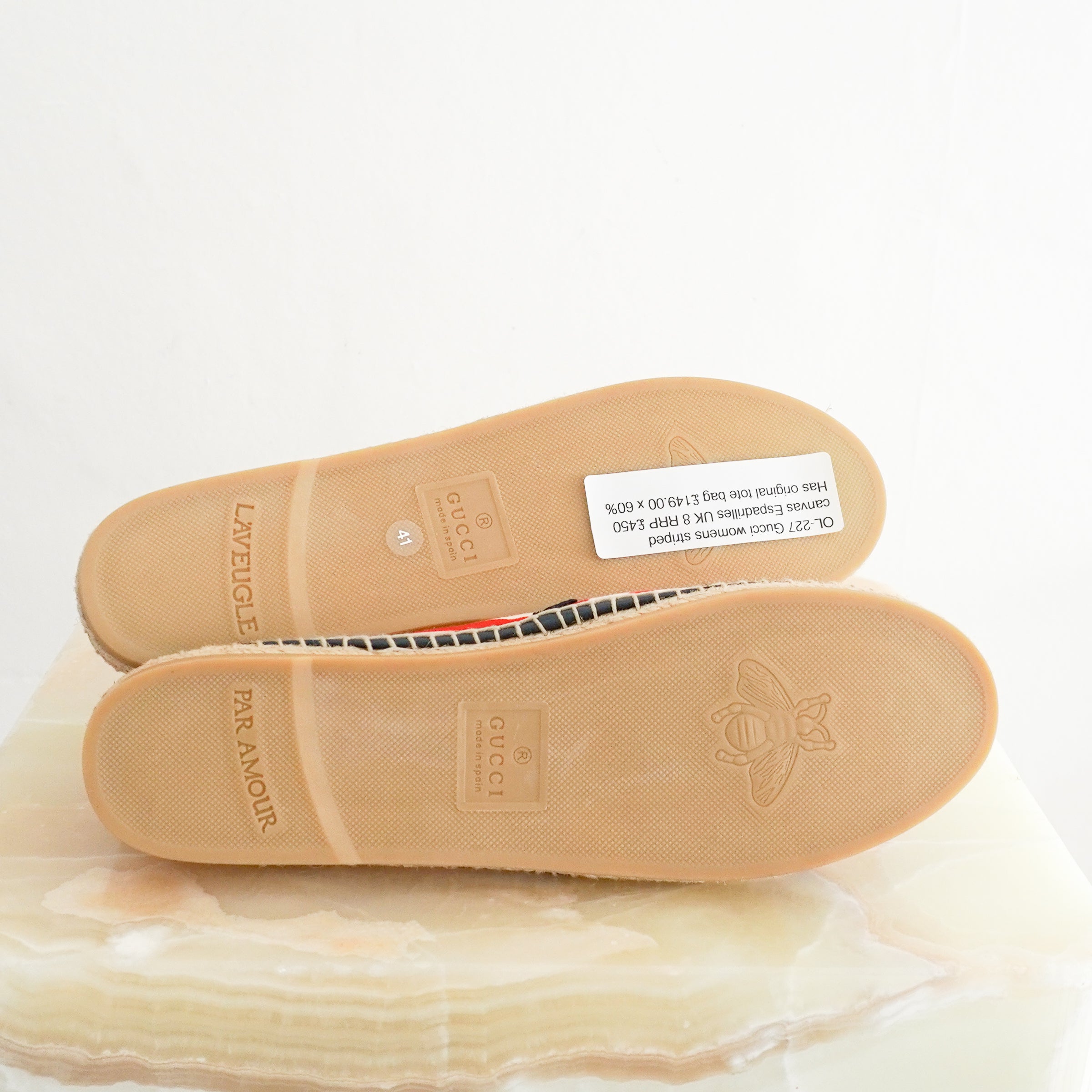 Gucci GG Embroidered Striped Canvas Espadrilles (RRP £450) | Authentic Preloved