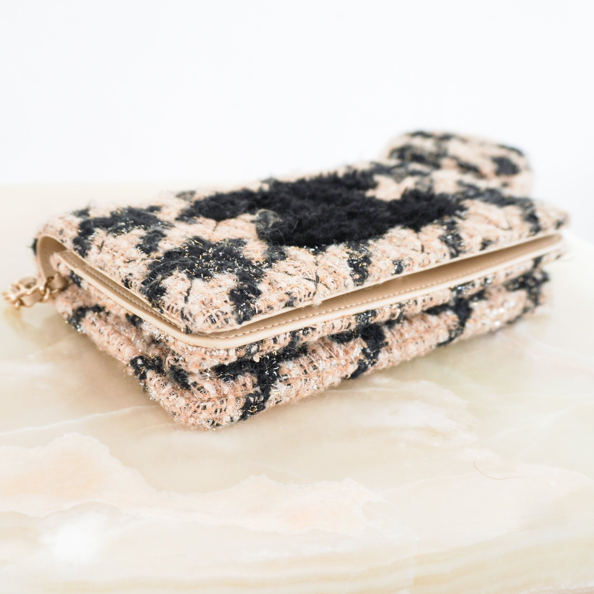Chanel Beige and Black Houndstooth Tweed Wallet On Chain with Coin Pouch RRP £3500 | Authentic Preloved - Reloved Again