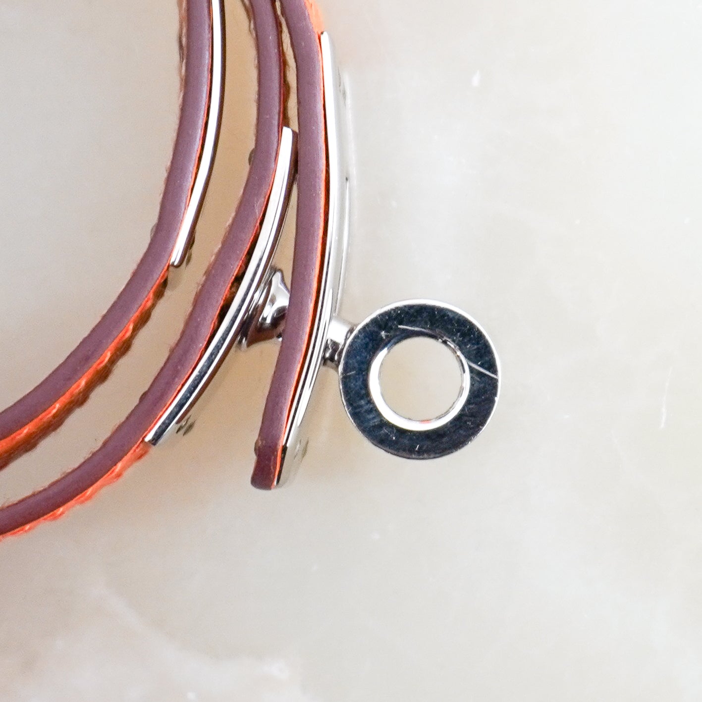 Hermès Kelly Double Tour Bracelet in Feu Epsom Leather and Palladium Hardware (RRP £445) | Authentic Preloved