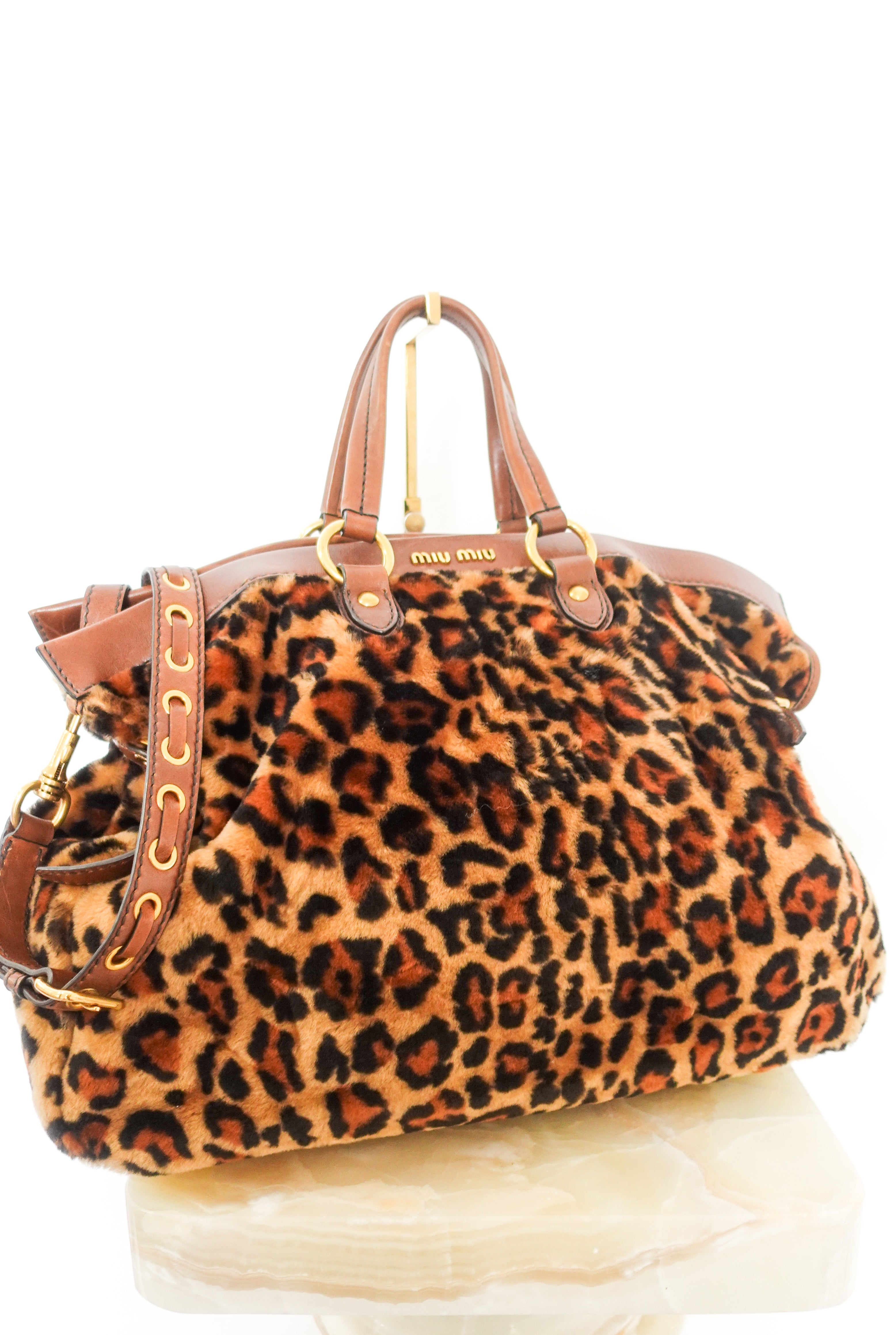 Leopard print fur bag best sale