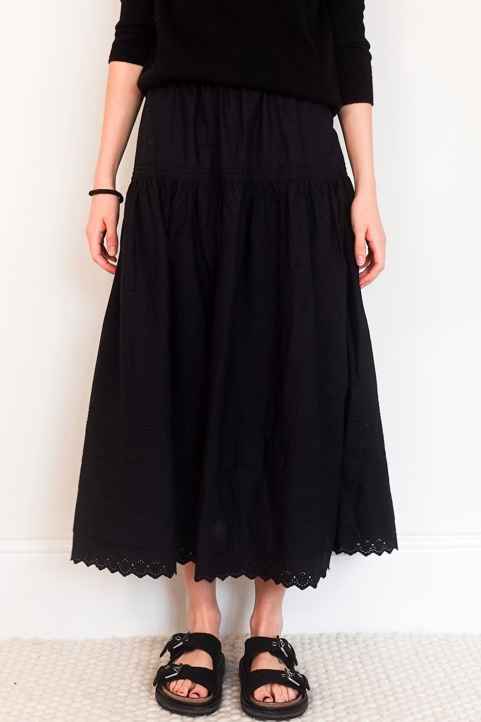 Black cotton midi skirt RRP £275