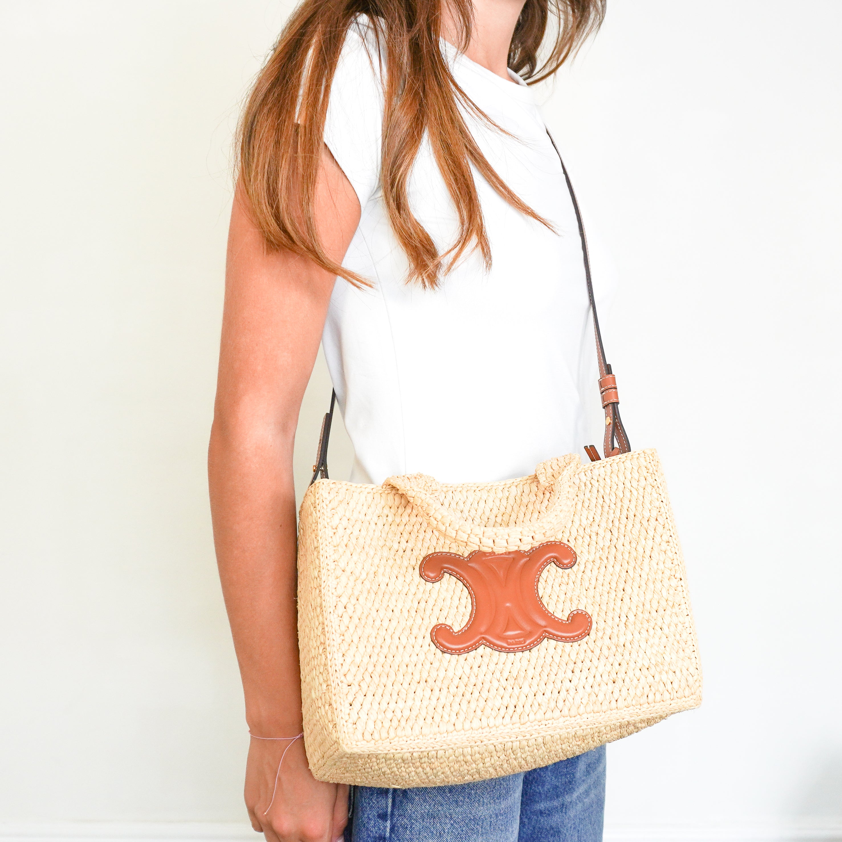 CELINE Small Cabas Thaïs in Raffia & Calfskin in Tan (RRP £1500) | Authentic Preloved
