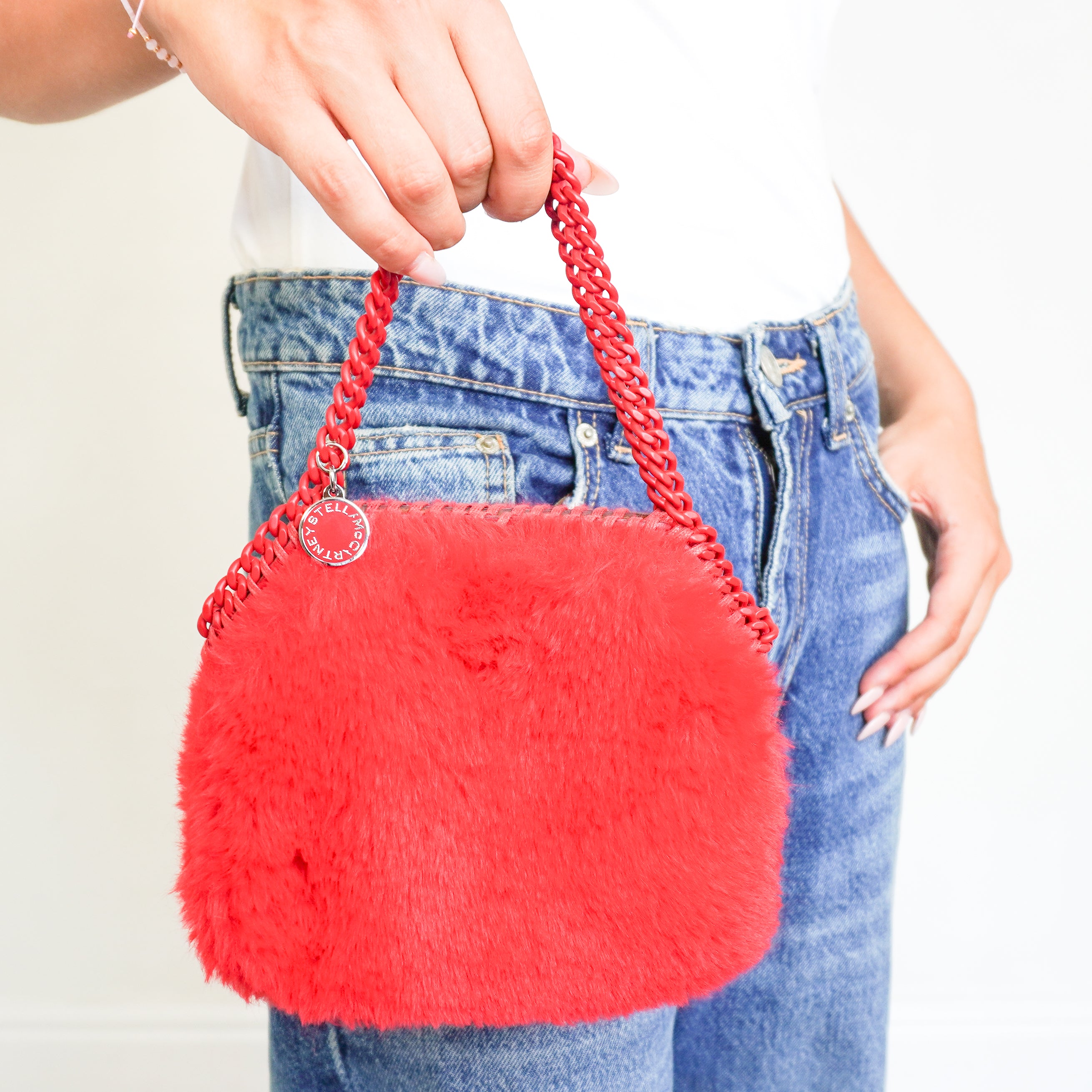 Stella McCartney Falabella Red Faux Fur Mini Tote Bag (RRP £775) | Authentic Preloved