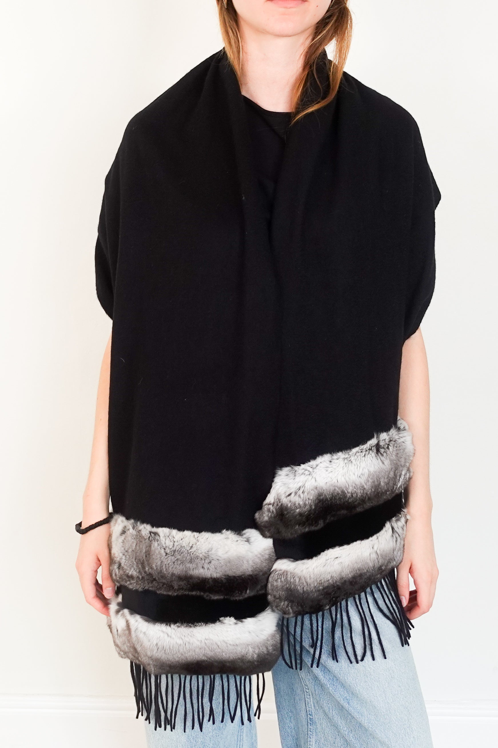 Cashmere trim black scarf RRP £425