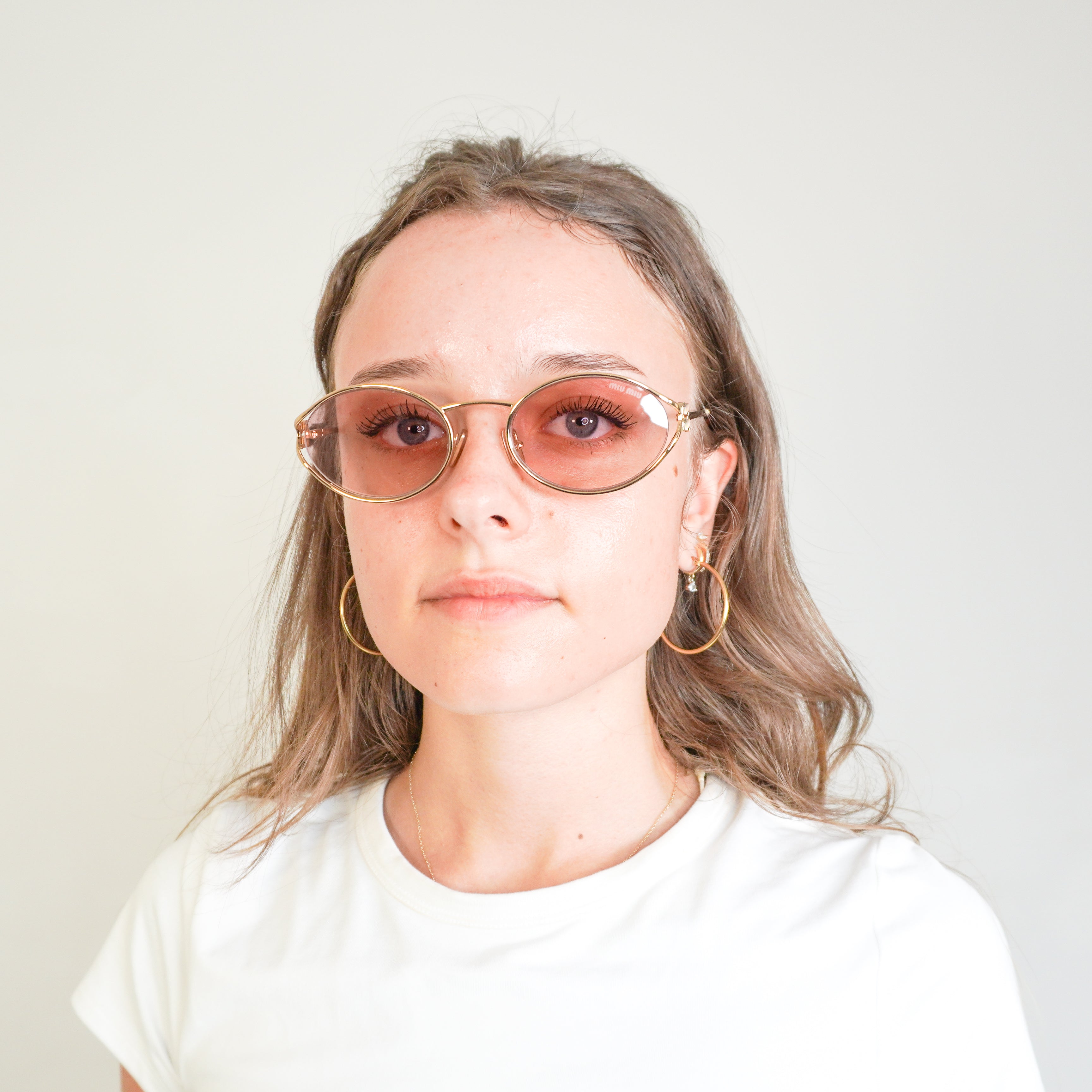 Miu Miu Logo Oval Pink & Gold Metal Sunglasses SMU52Y (RRP £360) | Authentic Preloved FINAL SALE