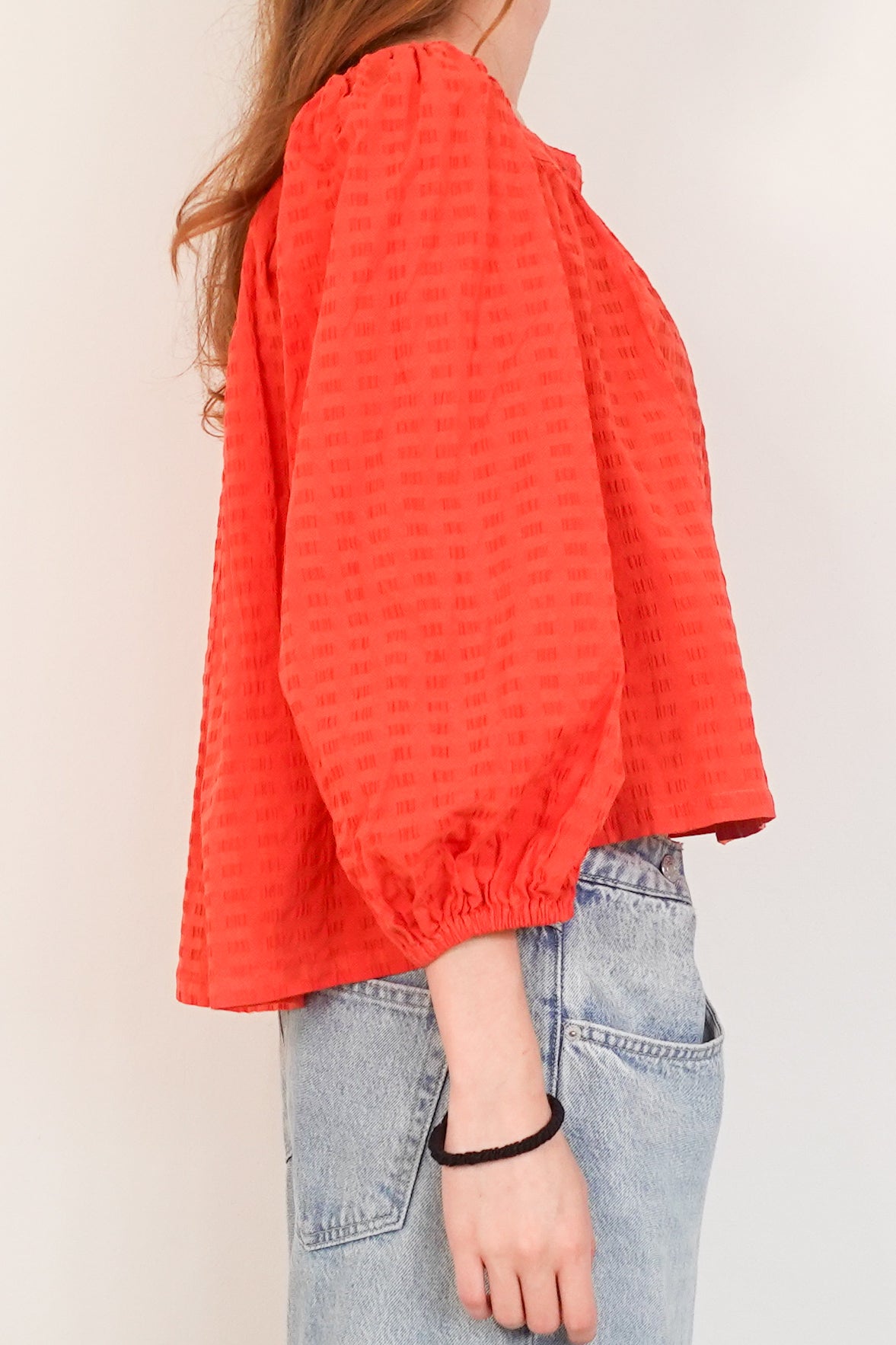 Square neck red top