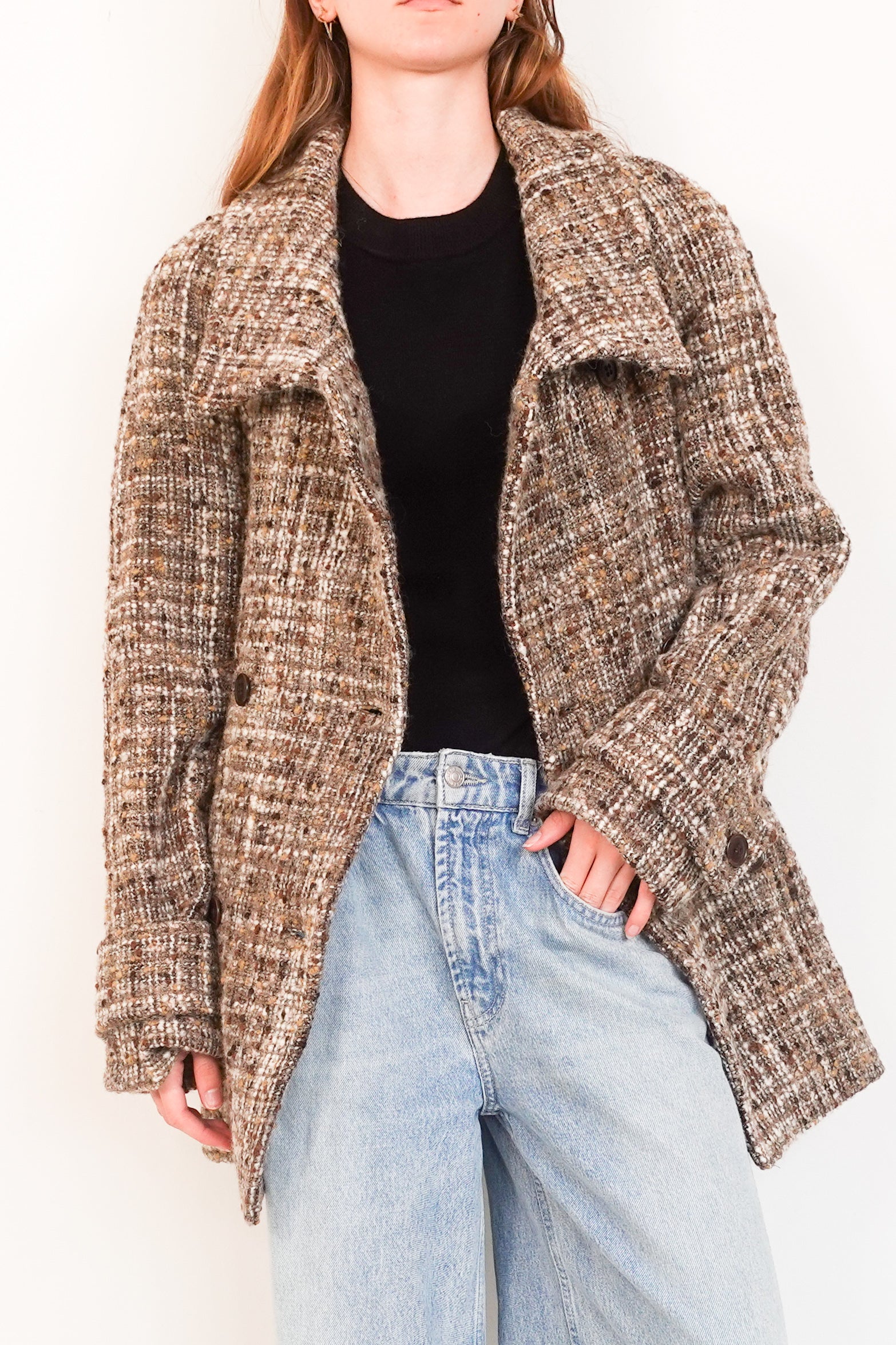 Funnel-neck Bouclé Short Blanket Coat RRP £690