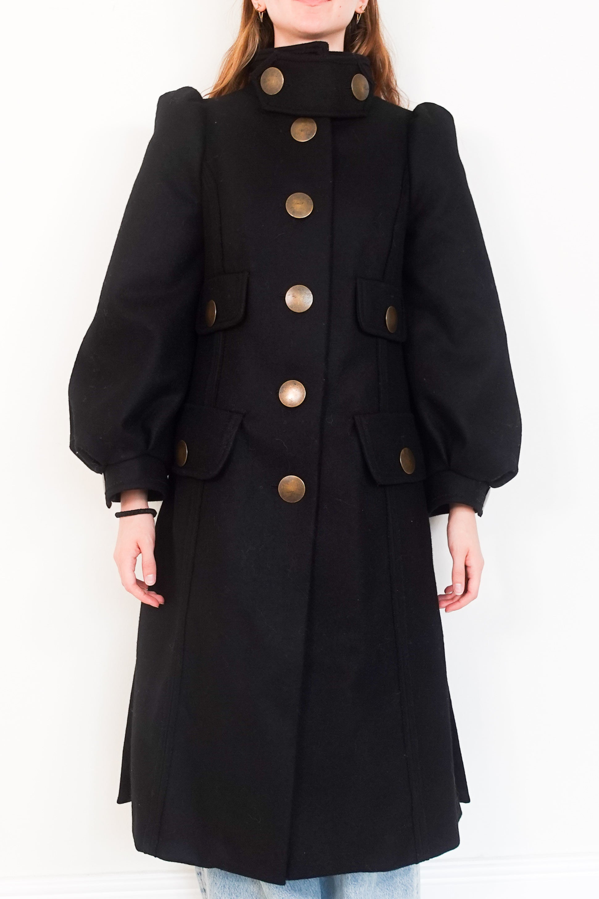 Black funnel neck statement coat