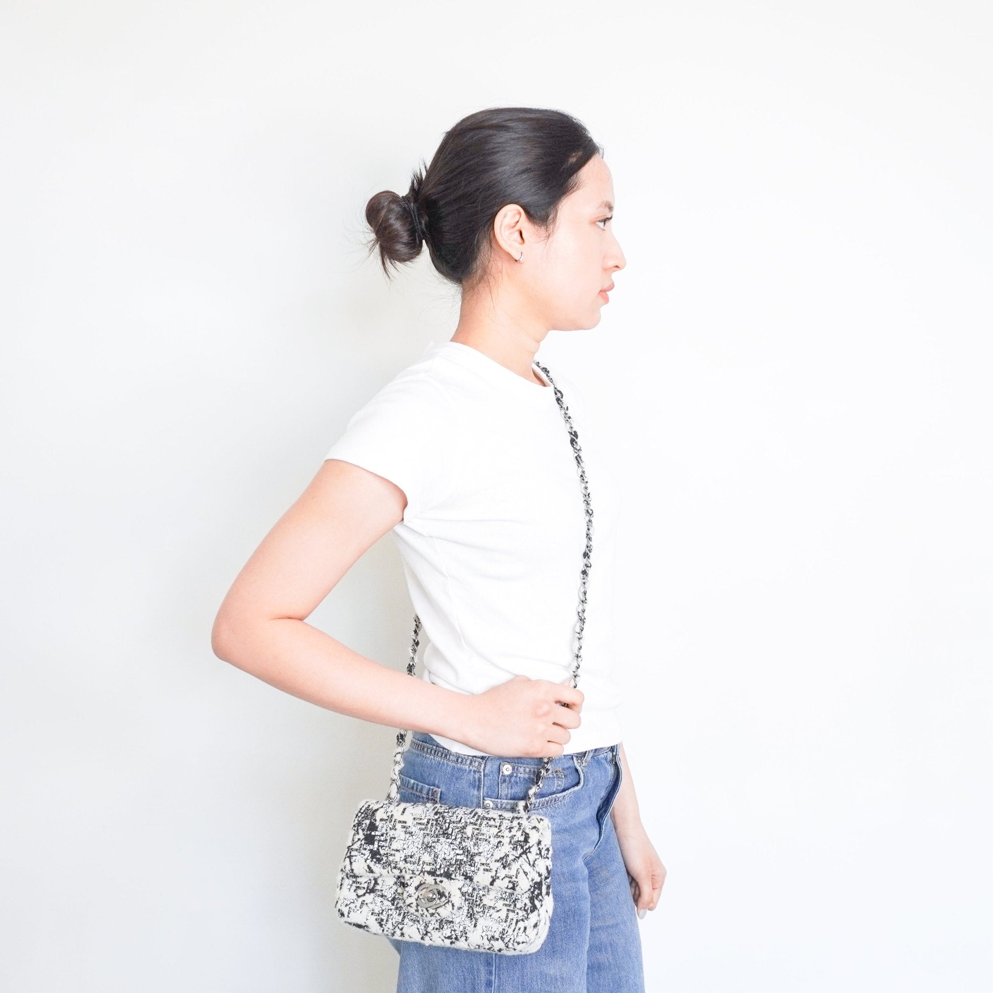 Chanel White & Black Tweed Single Flap Small Box Bag RRP £4800 | Authentic Preloved - Reloved Again