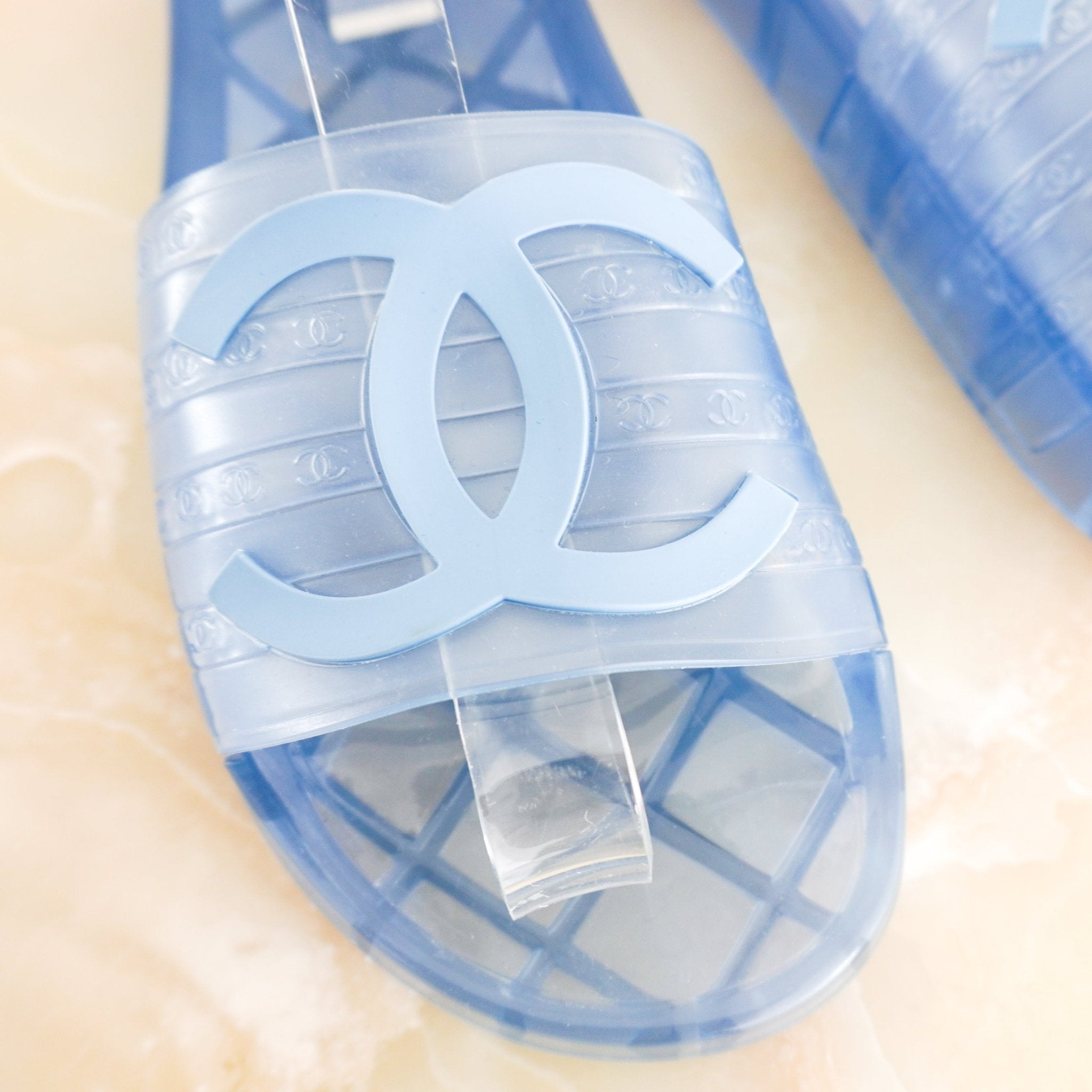 Chanel Blue Jelly Pool Sliders RRP £600 | Authentic Preloved - Reloved Again