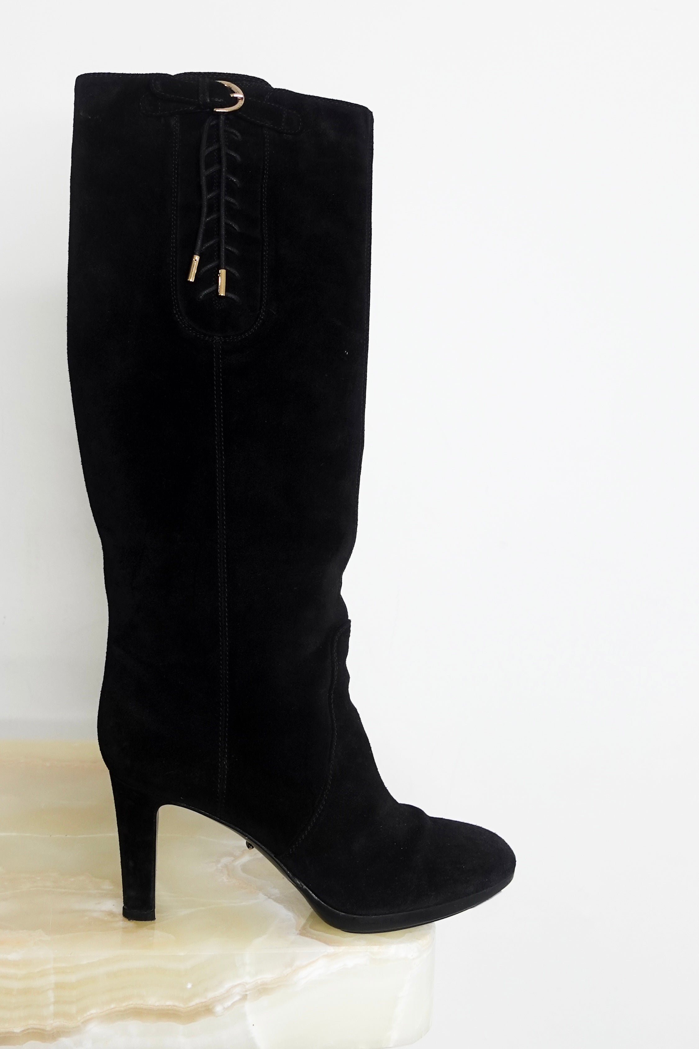 Black Donna knee high boots RRP £1k