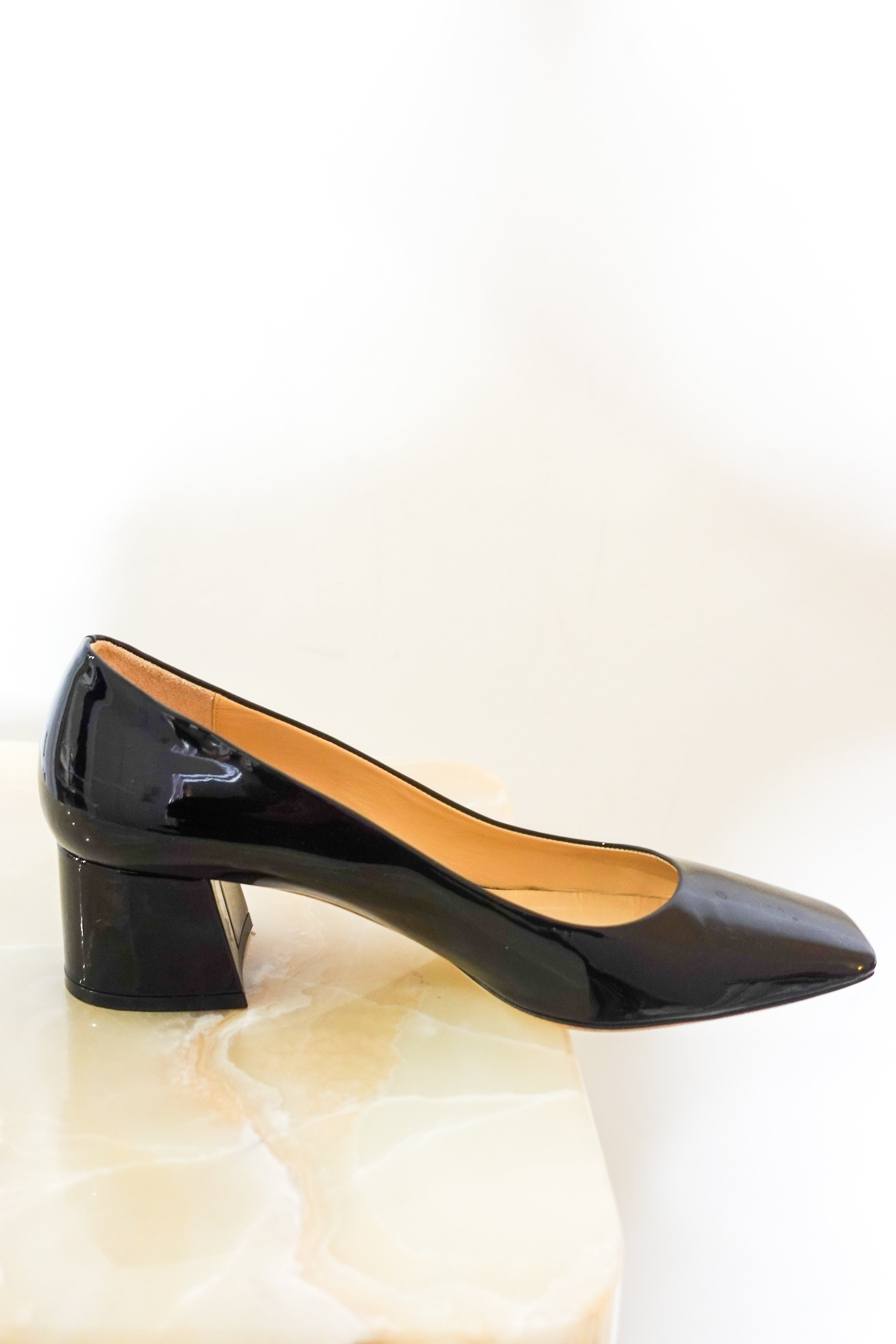 Patent black square block heel RRP £600