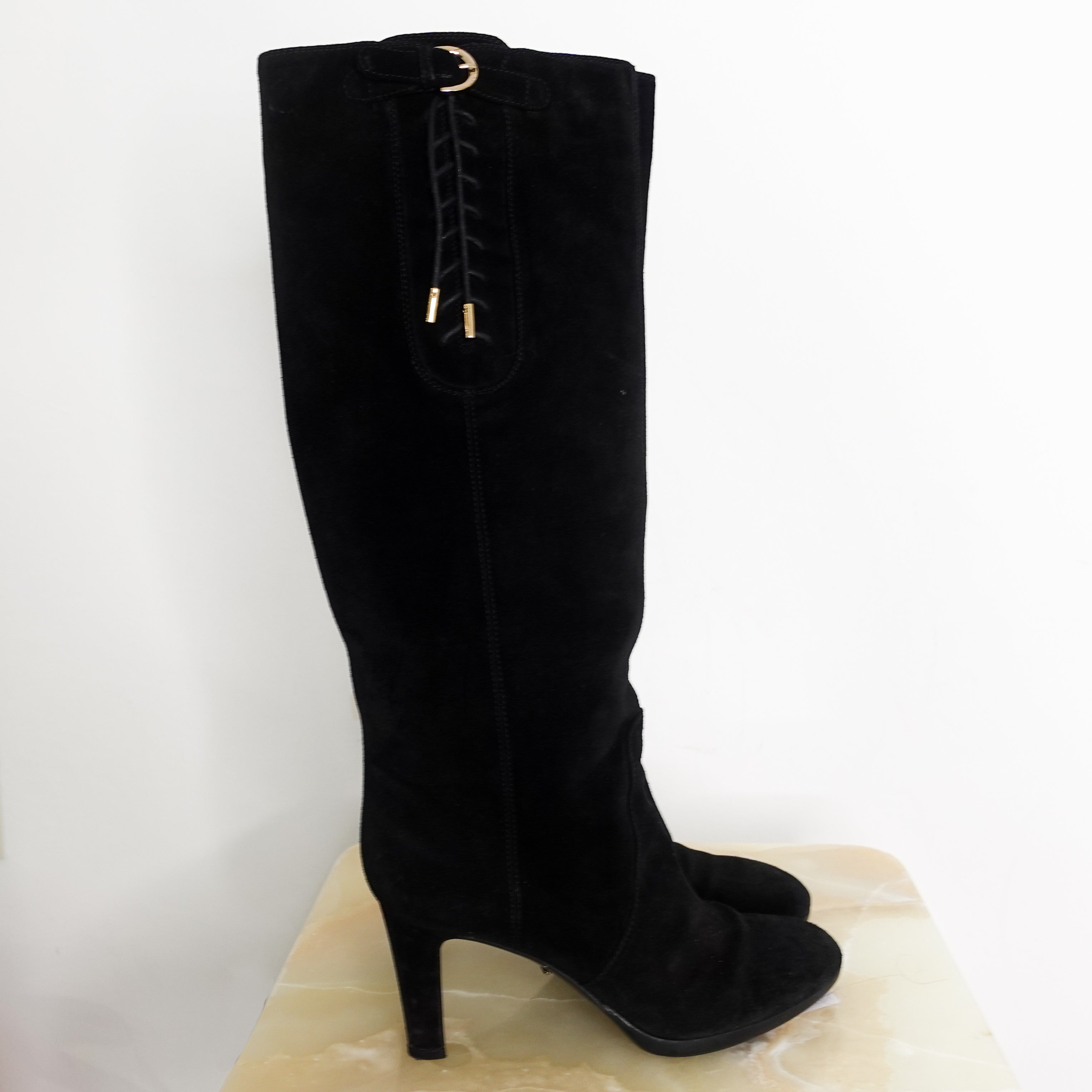 Black Donna knee high boots RRP £1k