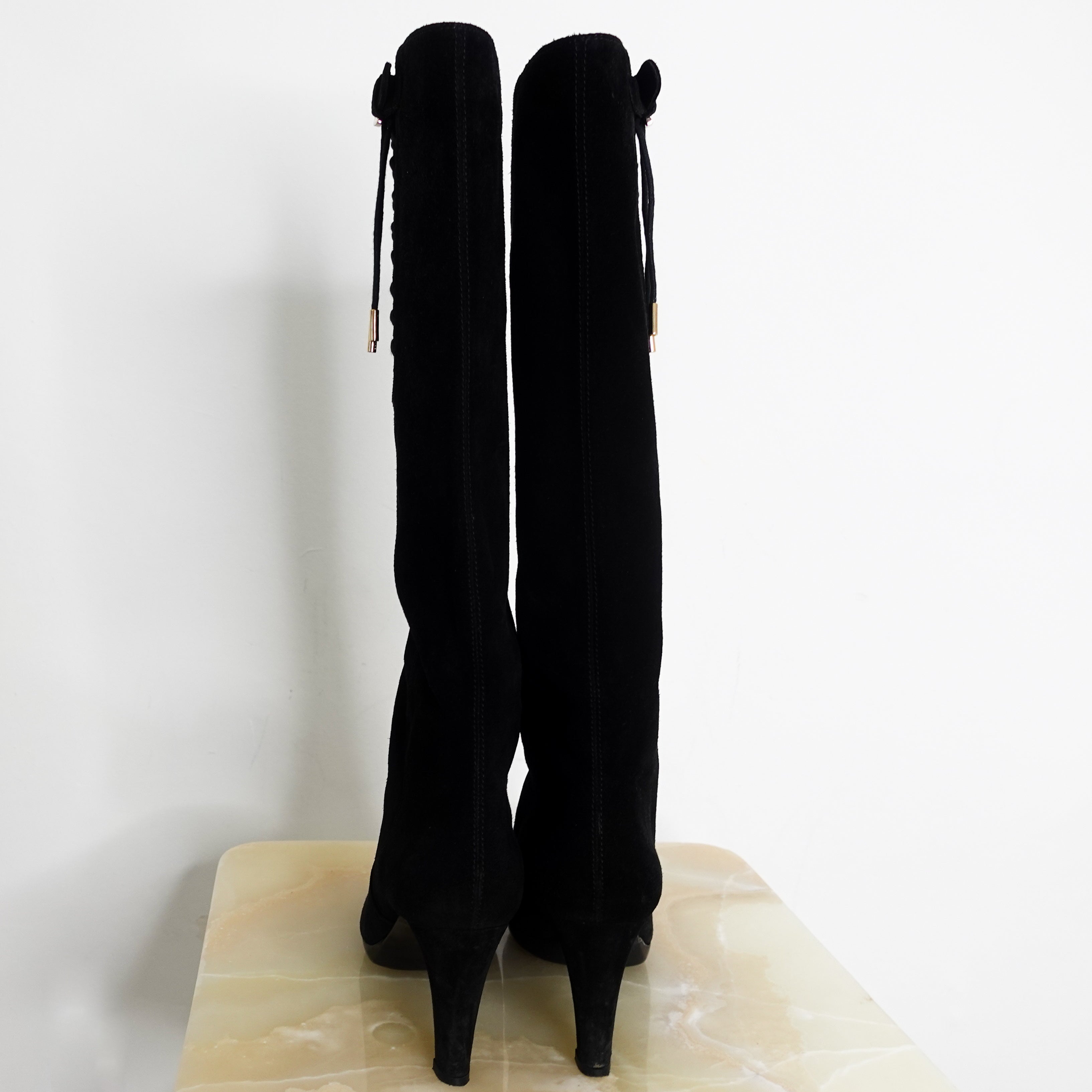 Black Donna knee high boots RRP £1k